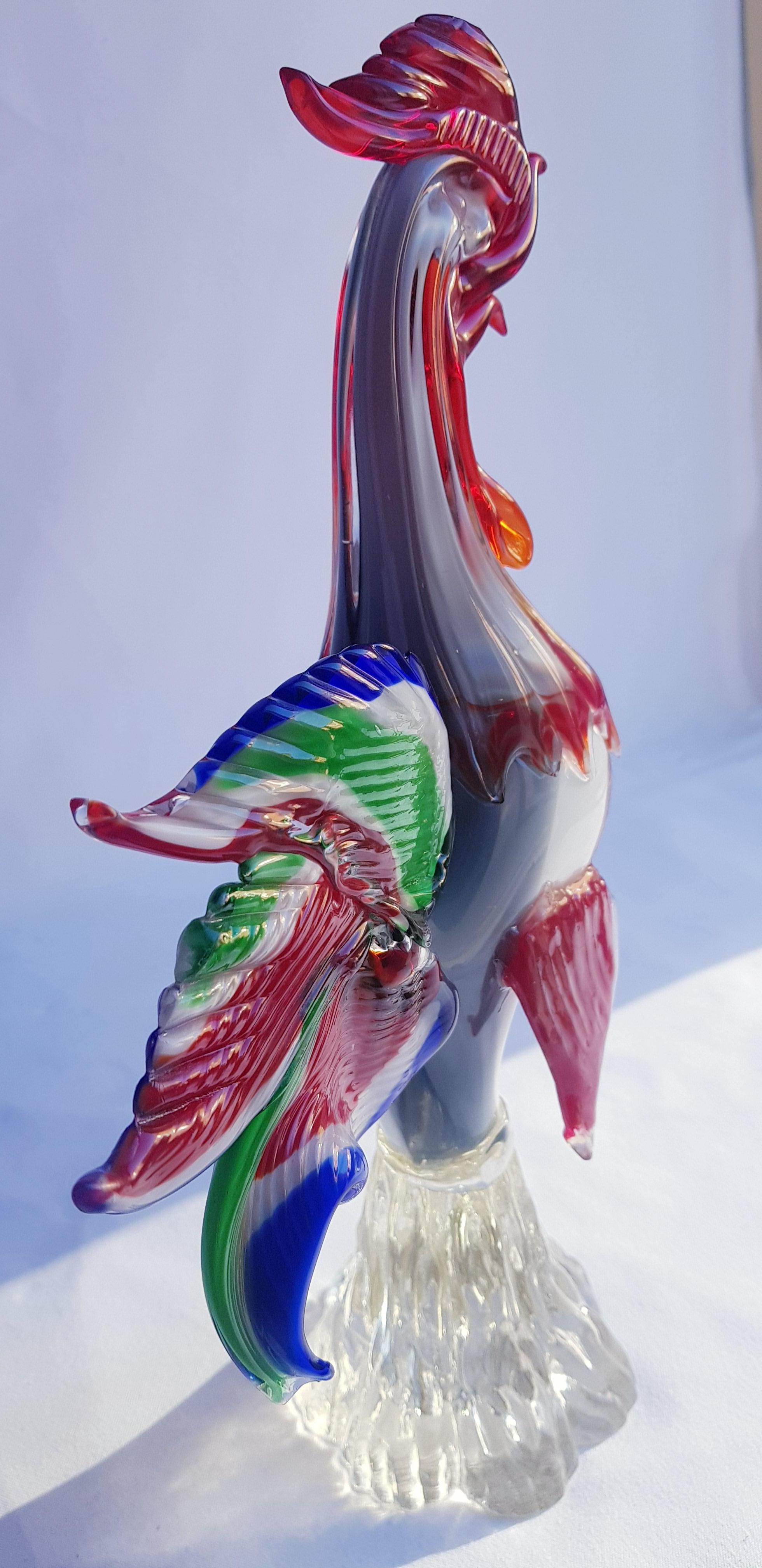 Genuine Murano Glass large Rooster with Original Sticker 1