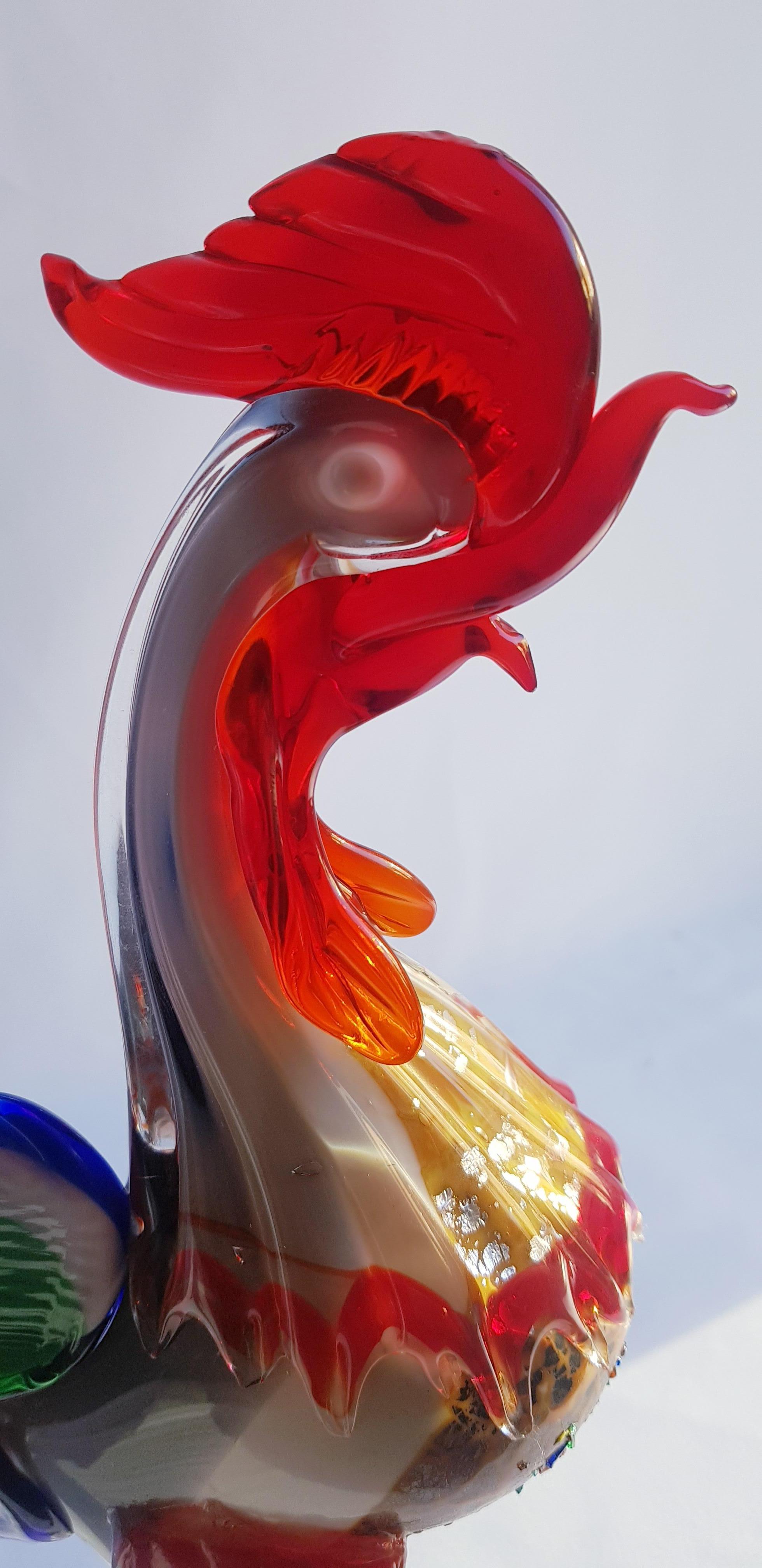 Genuine Murano Glass large Rooster with Original Sticker In Excellent Condition In Grantham, GB