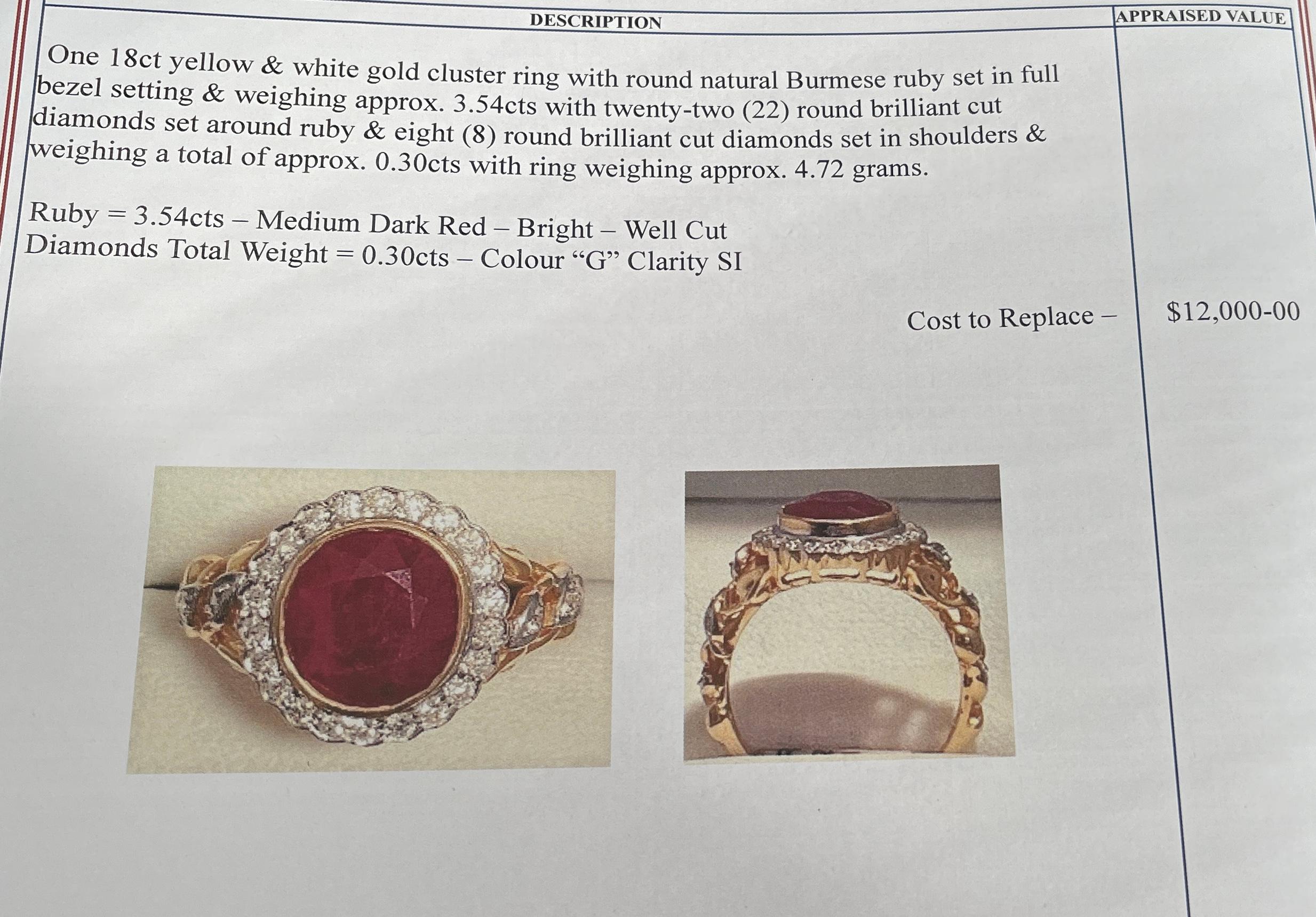 Genuine Natural 3.50ct Burmese Ruby Diamond Halo Ring 18ct Dual Tone Gold  In New Condition For Sale In Mona Vale, NSW