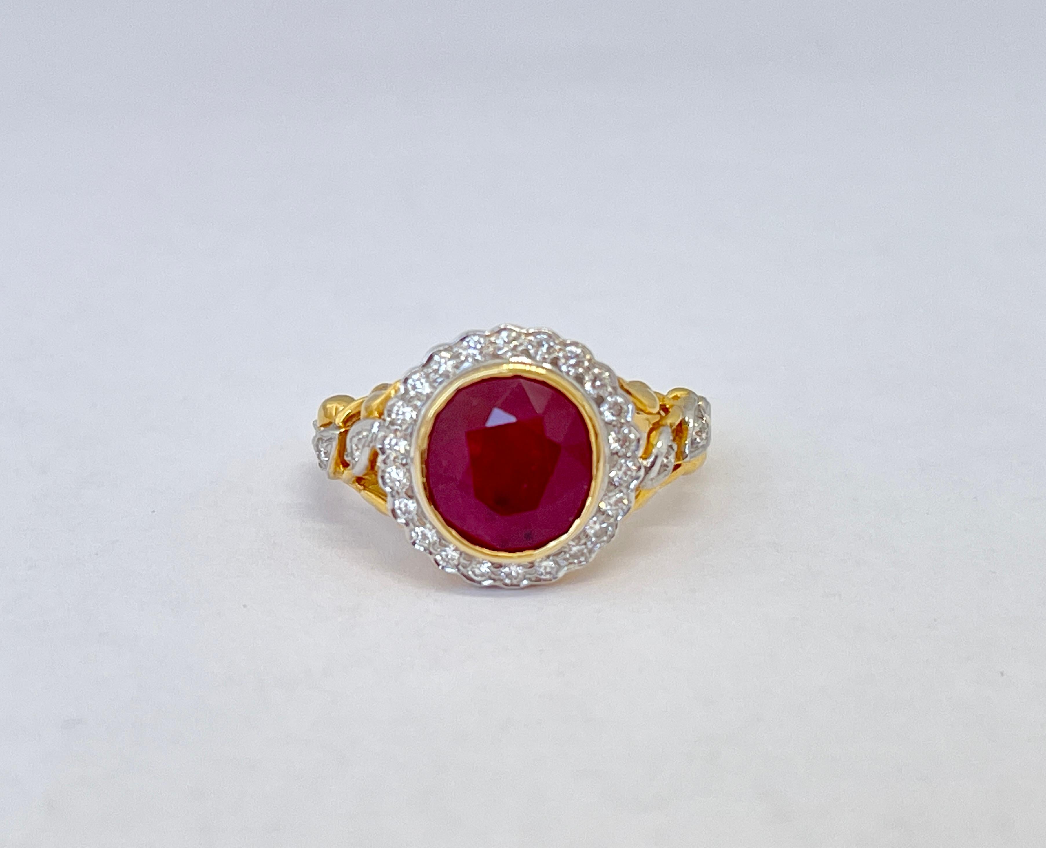 Genuine Natural 3.50ct Burmese Ruby Diamond Halo Ring 18ct Dual Tone Gold  For Sale 6