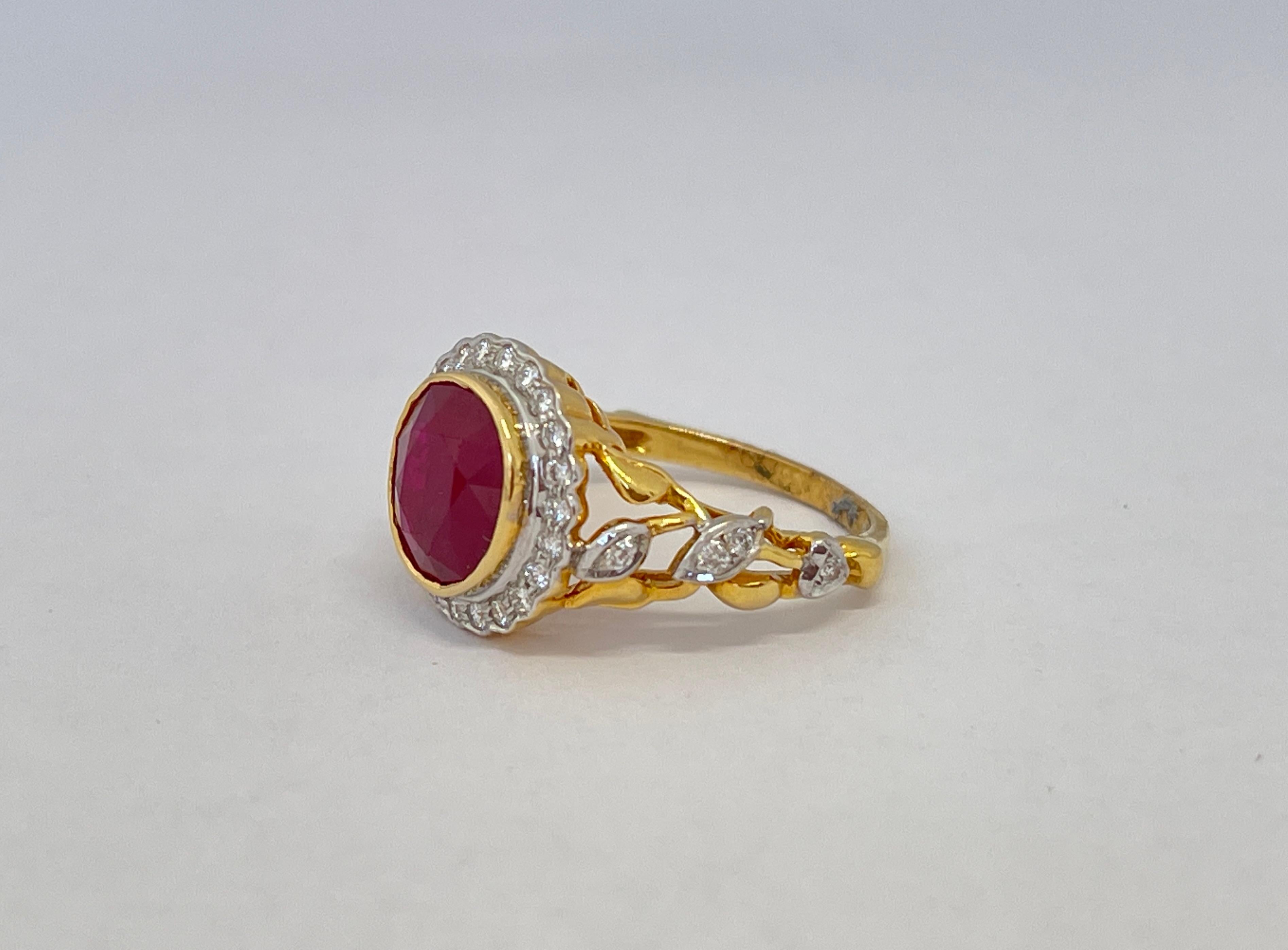 Modern Genuine Natural 3.50ct Burmese Ruby Diamond Halo Ring 18ct Dual Tone Gold  For Sale