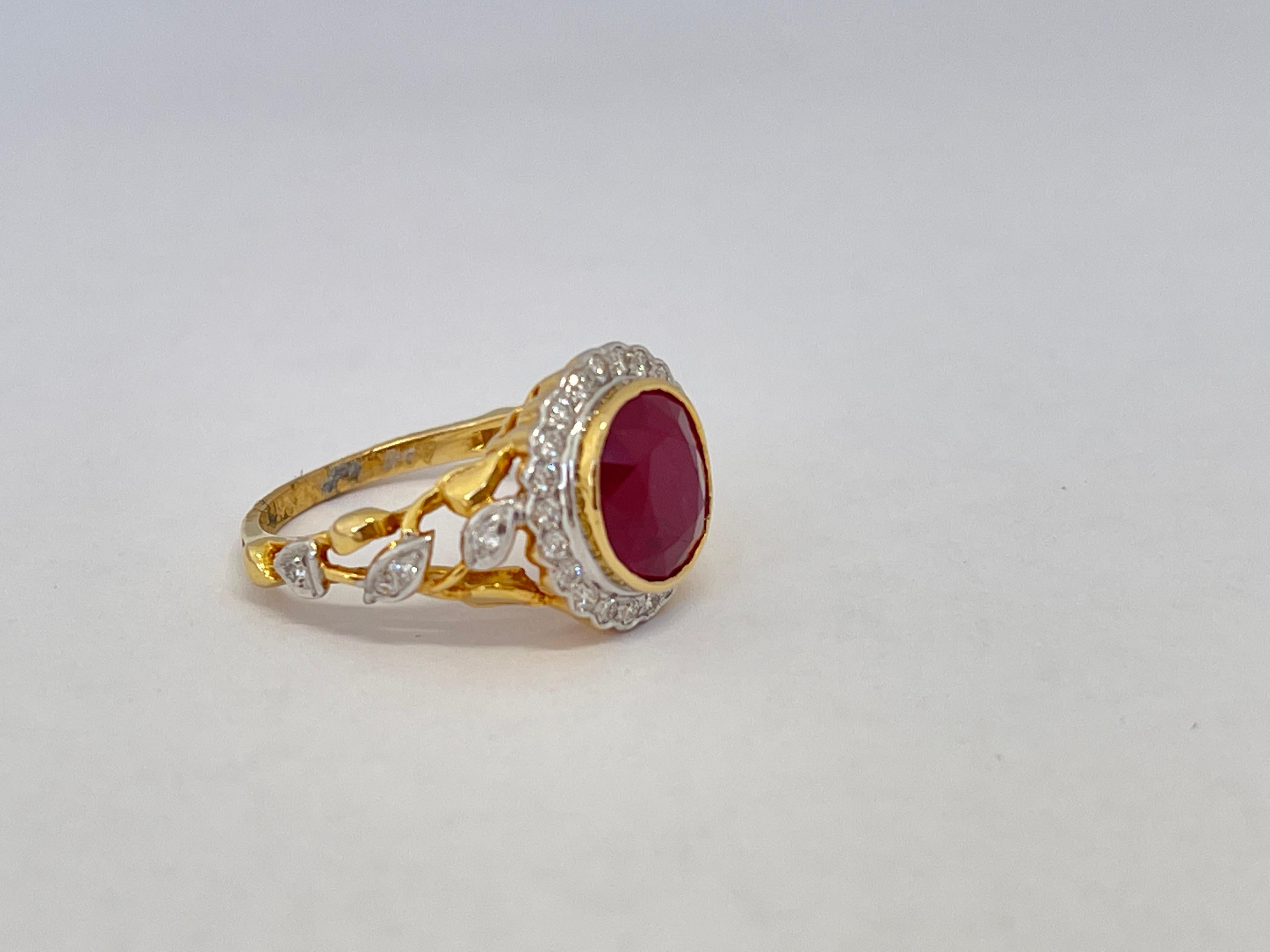 Round Cut Genuine Natural 3.50ct Burmese Ruby Diamond Halo Ring 18ct Dual Tone Gold  For Sale