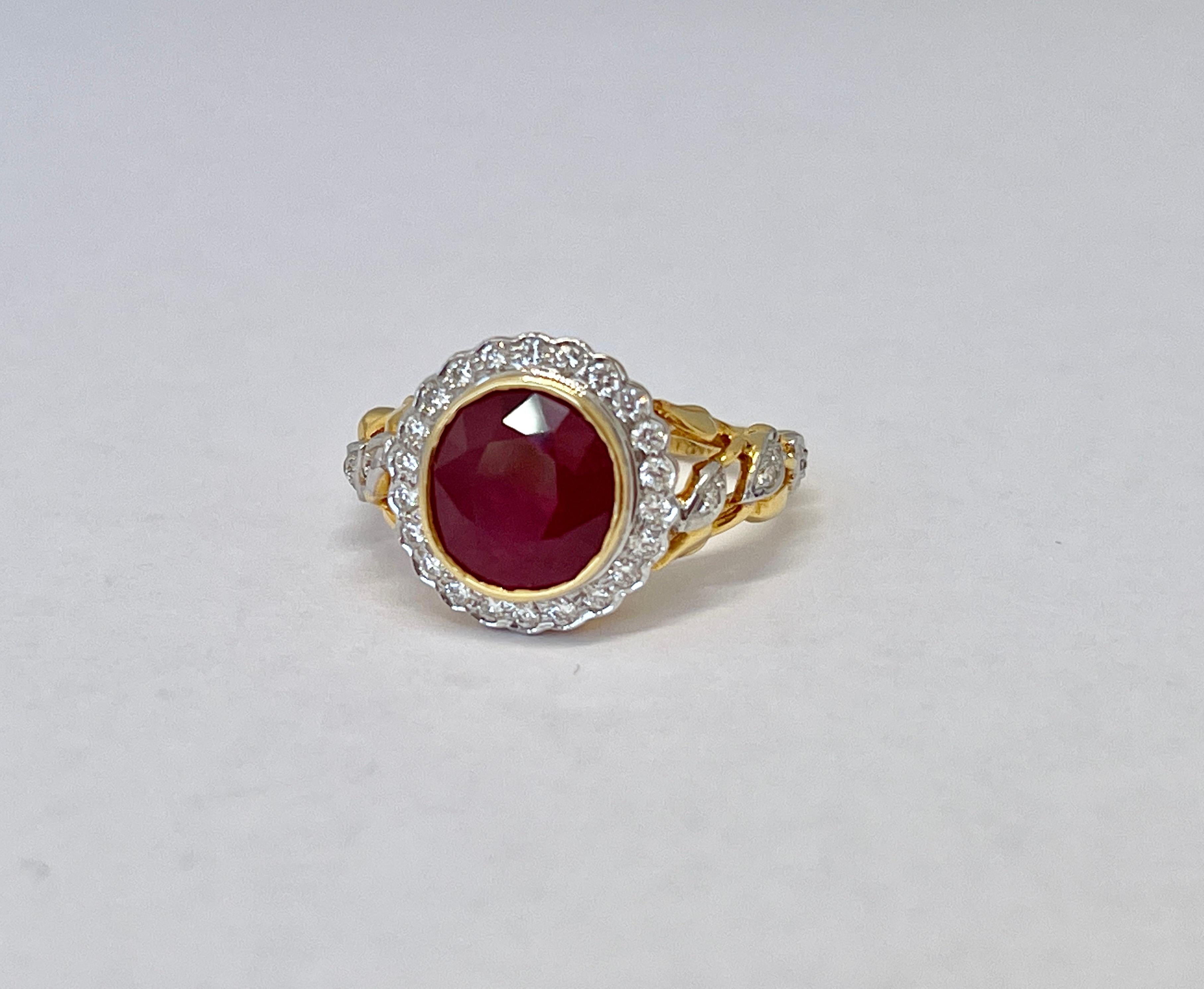 Genuine Natural 3.50ct Burmese Ruby Diamond Halo Ring 18ct Dual Tone Gold  For Sale 5