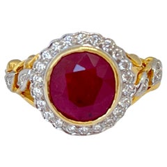 Vintage Genuine Natural 3.50ct Burmese Ruby Diamond Halo Ring 18ct Dual Tone Gold 