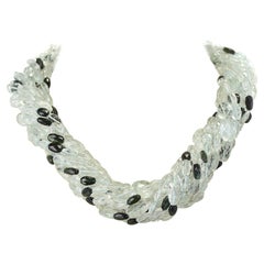 Choker-Halskette aus echtem und natürlichem Aquamarin, facettierter getrommelter Perle und Turmalin