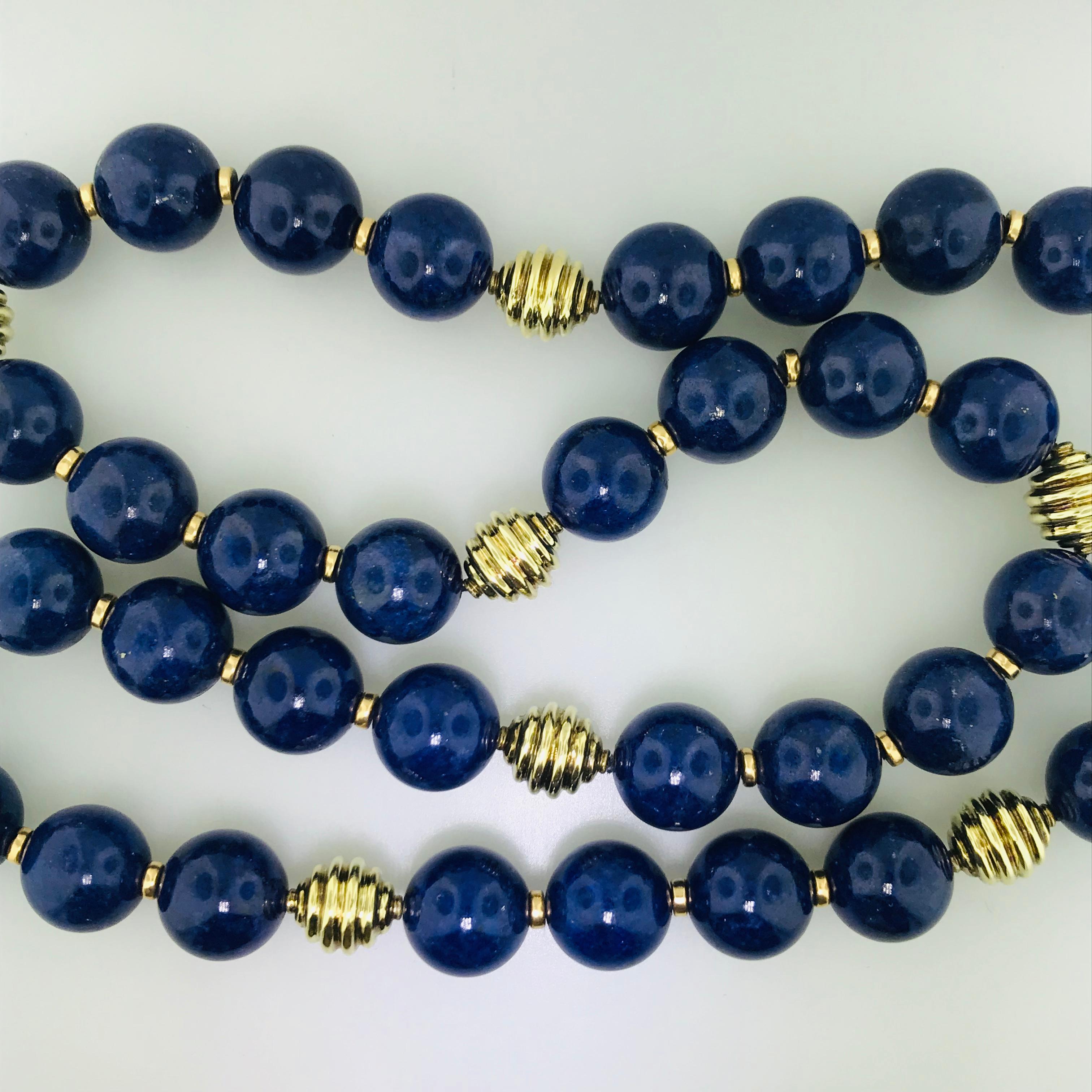 blue and gold bead necklaces