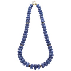 Genuine & Natural Carved Sapphire Beads Necklace Calibre Sapphire and Gold Discs