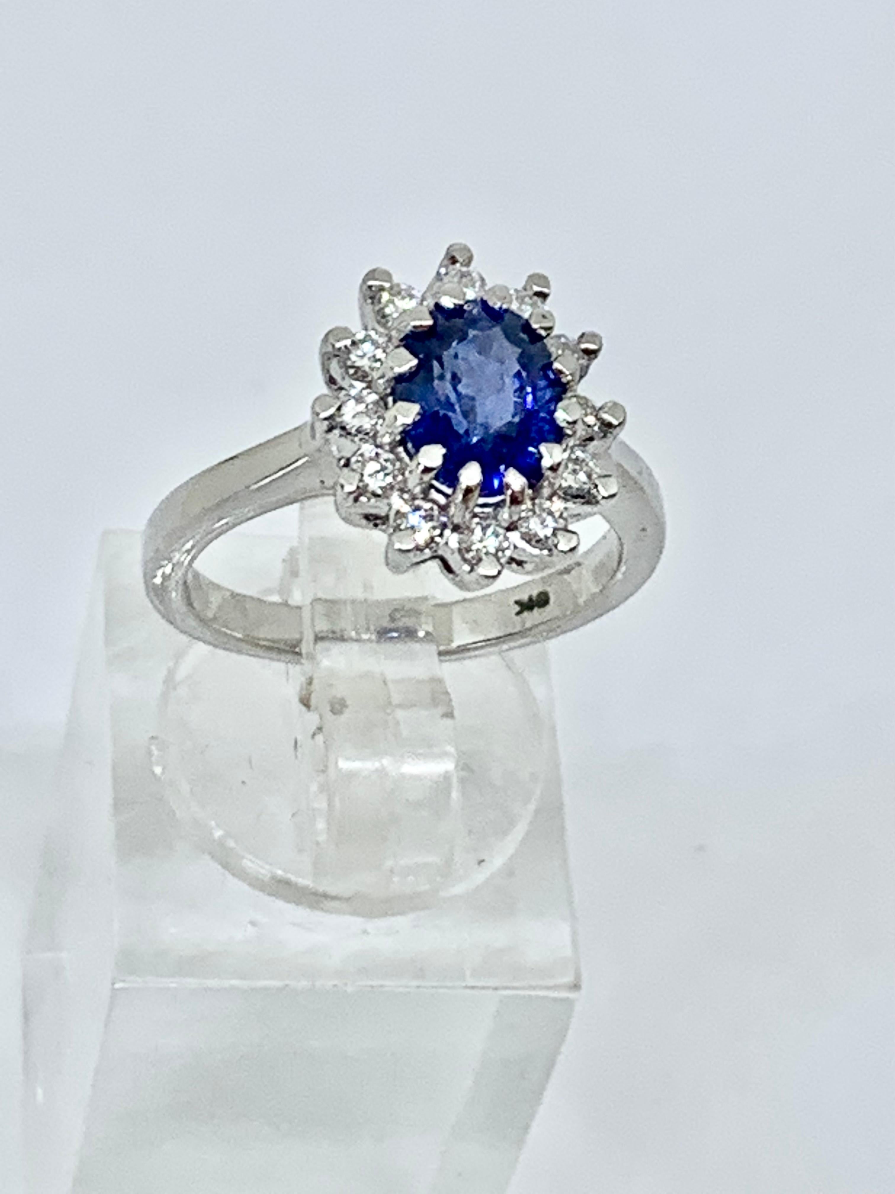 Oval Cut Genuine Natural Ceylon Sapphire Starry Diamond Ring Valuation 9ct White Gold For Sale