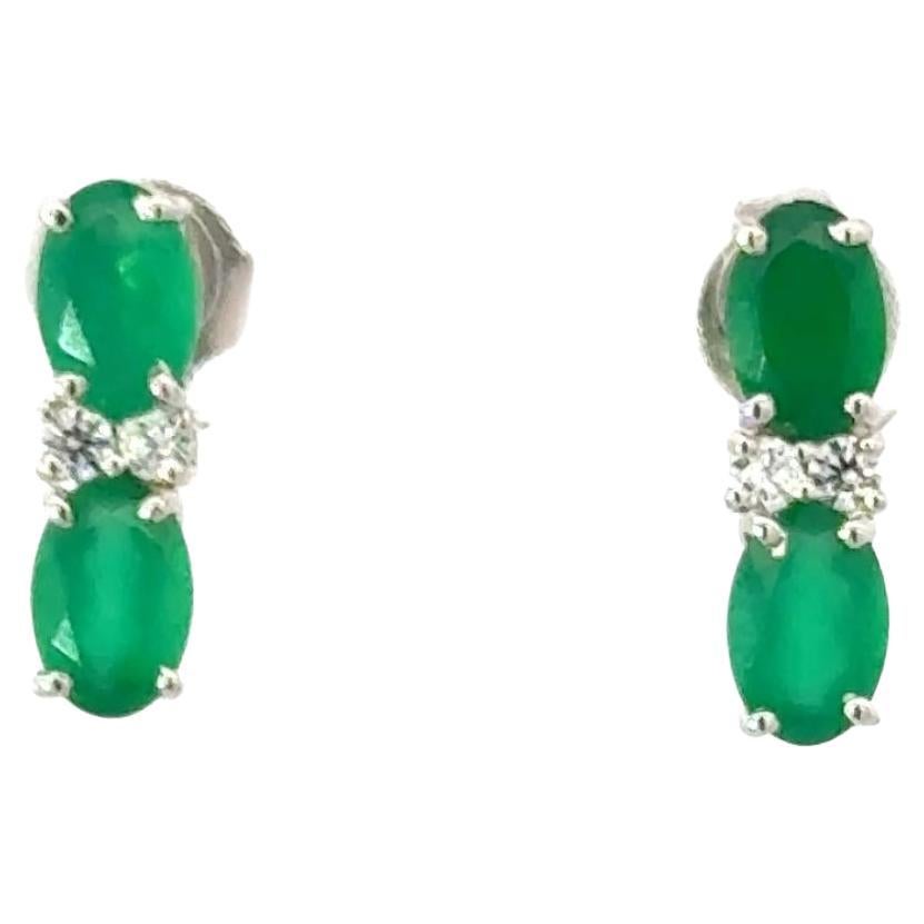 Natural Emerald Oval Stud Earrings Gift for Graduation Daughter in 925 Silver For Sale