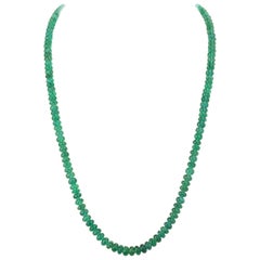 Genuine & Natural & Fine Strand of Emerald Plain Beads Necklace, 14 Karat Gold