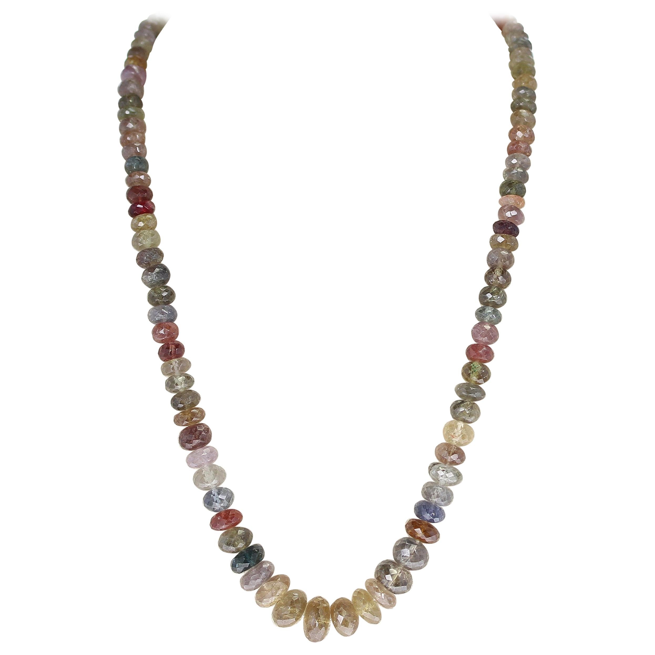 Genuine & Natural Multi-Color Earthy Tone Fancy Sapphire Faceted Beads Necklace