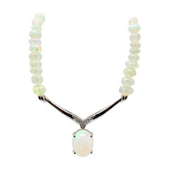 Vintage Genuine Natural Opal Necklace with Diamonds & 14k White Gold Clasp '#C3268'