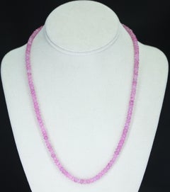Genuine and Natural Pink Sapphire Carved Beads Necklace, 14 Karat Yellow Gold