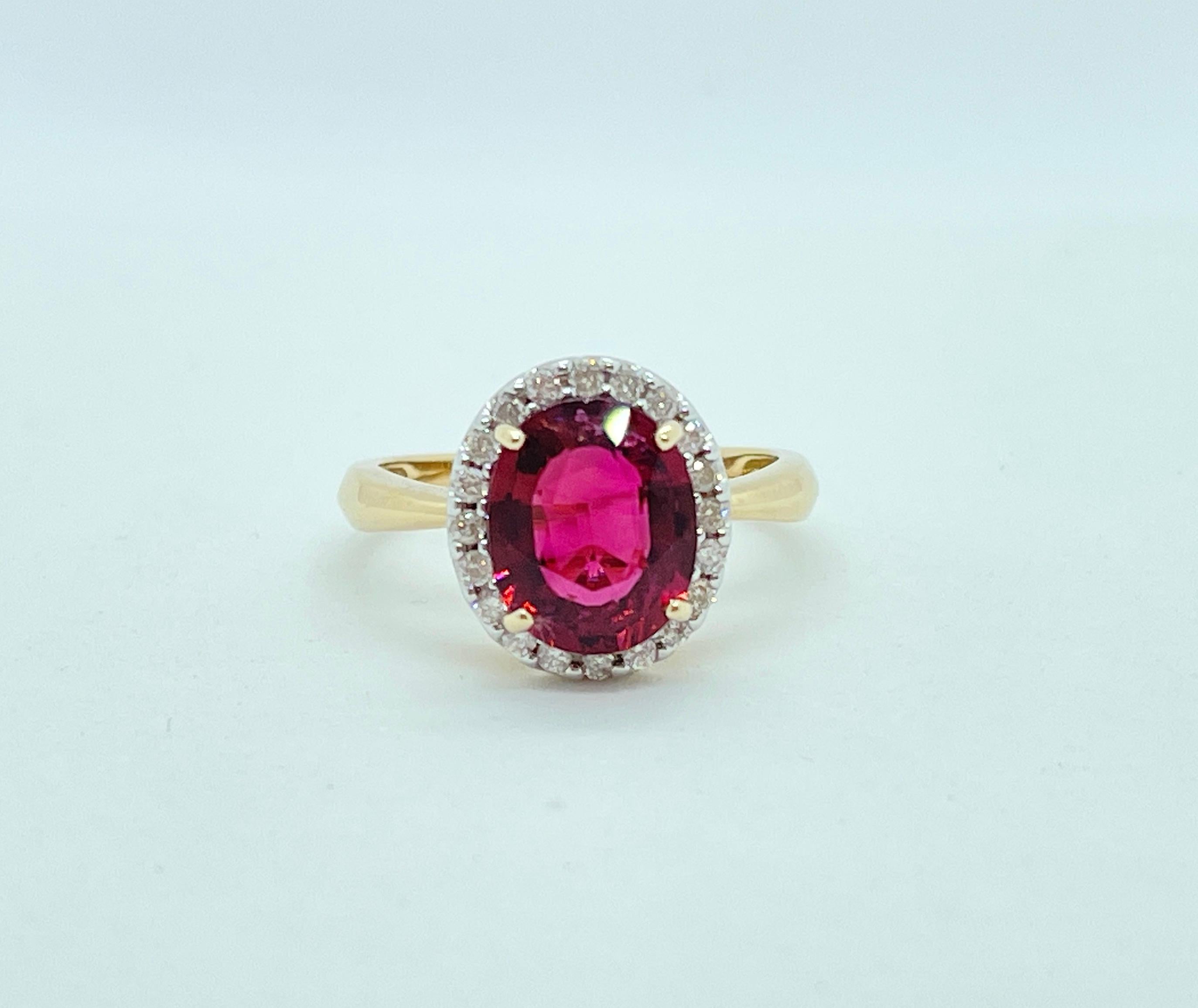 Genuine Natural Rubellite Tourmaline Diamond Halo Ring 9ct Yellow Gold Valuation For Sale 4