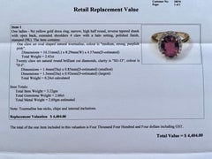 Genuine Natural Rubellite Tourmaline Diamond Halo Ring 9ct Yellow Gold Valuation