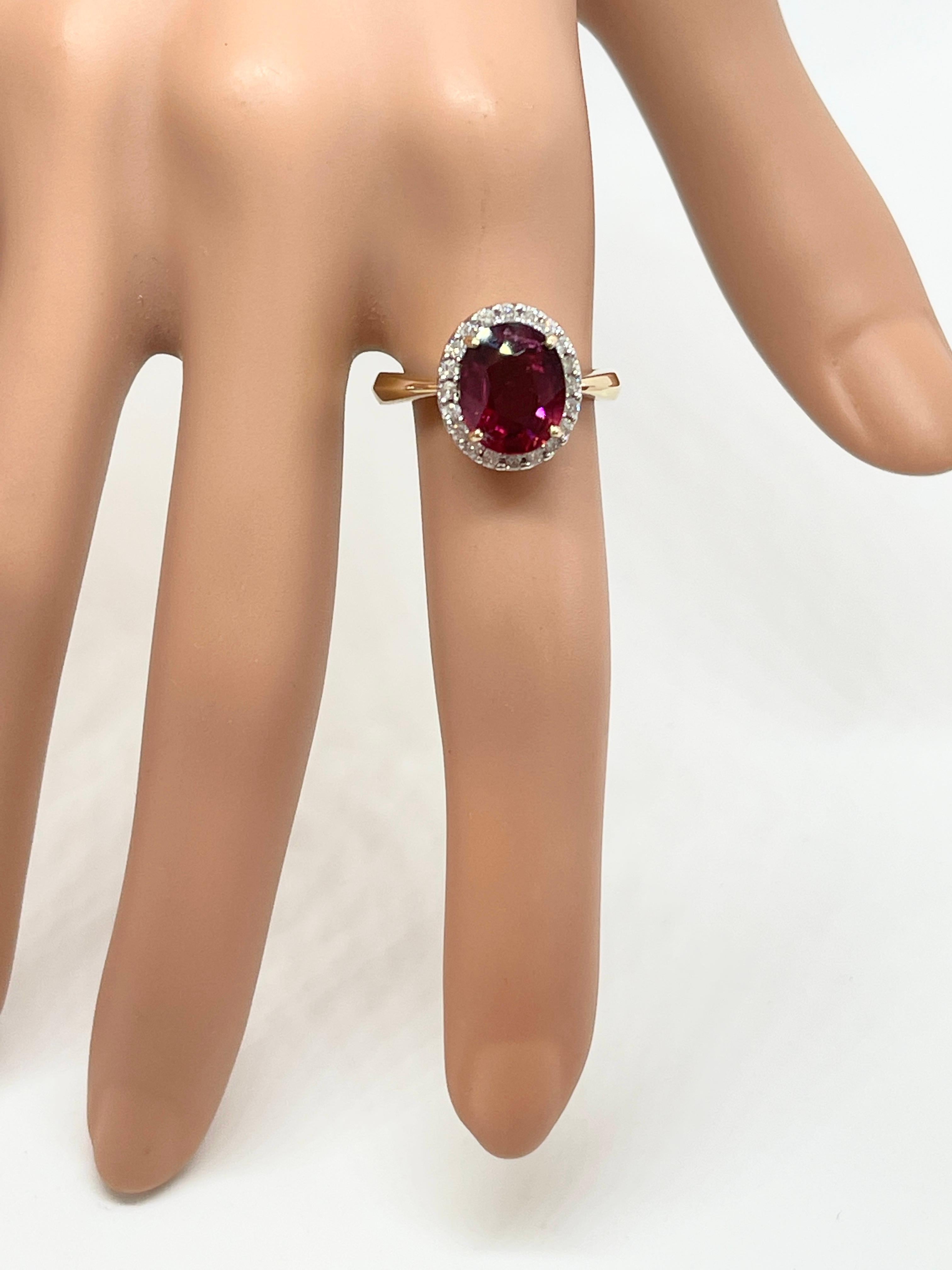 Oval Cut Genuine Natural Rubellite Tourmaline Diamond Halo Ring 9ct Yellow Gold Valuation For Sale