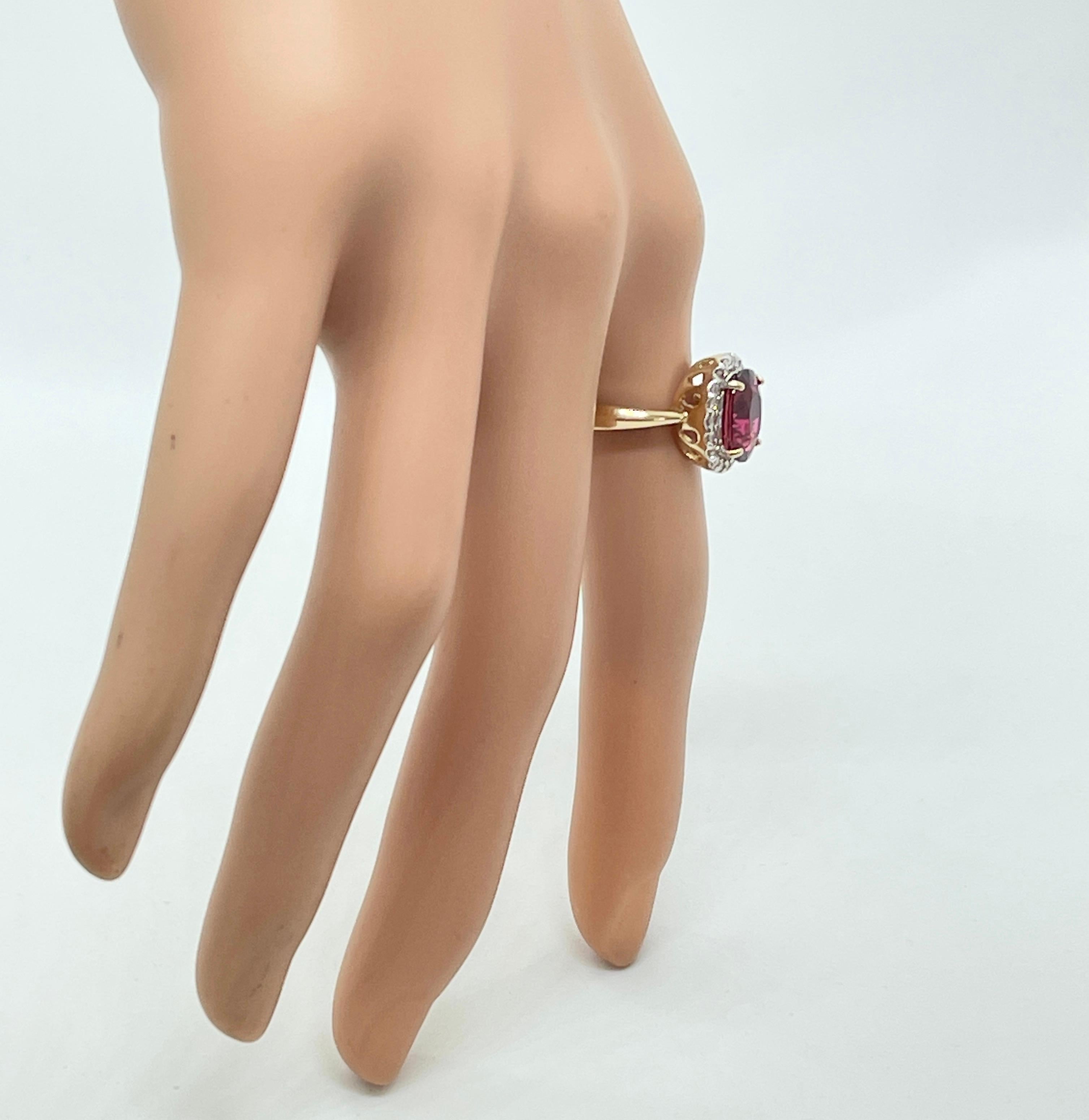 Genuine Natural Rubellite Tourmaline Diamond Halo Ring 9ct Yellow Gold Valuation In New Condition For Sale In Mona Vale, NSW