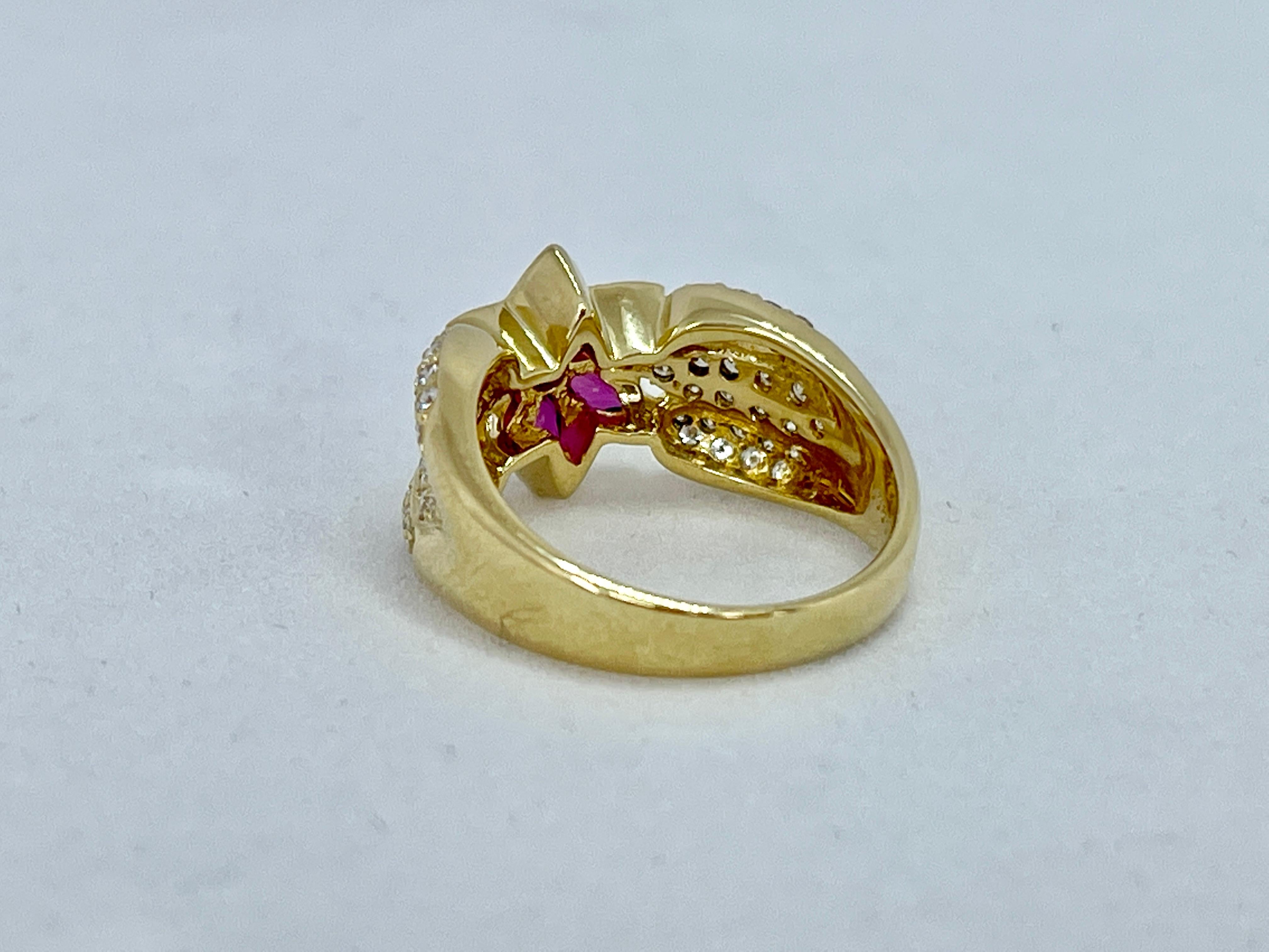 Genuine Natural Ruby Diamond Designer Flower Cluster Ring 18K Yellow Gold For Sale 7