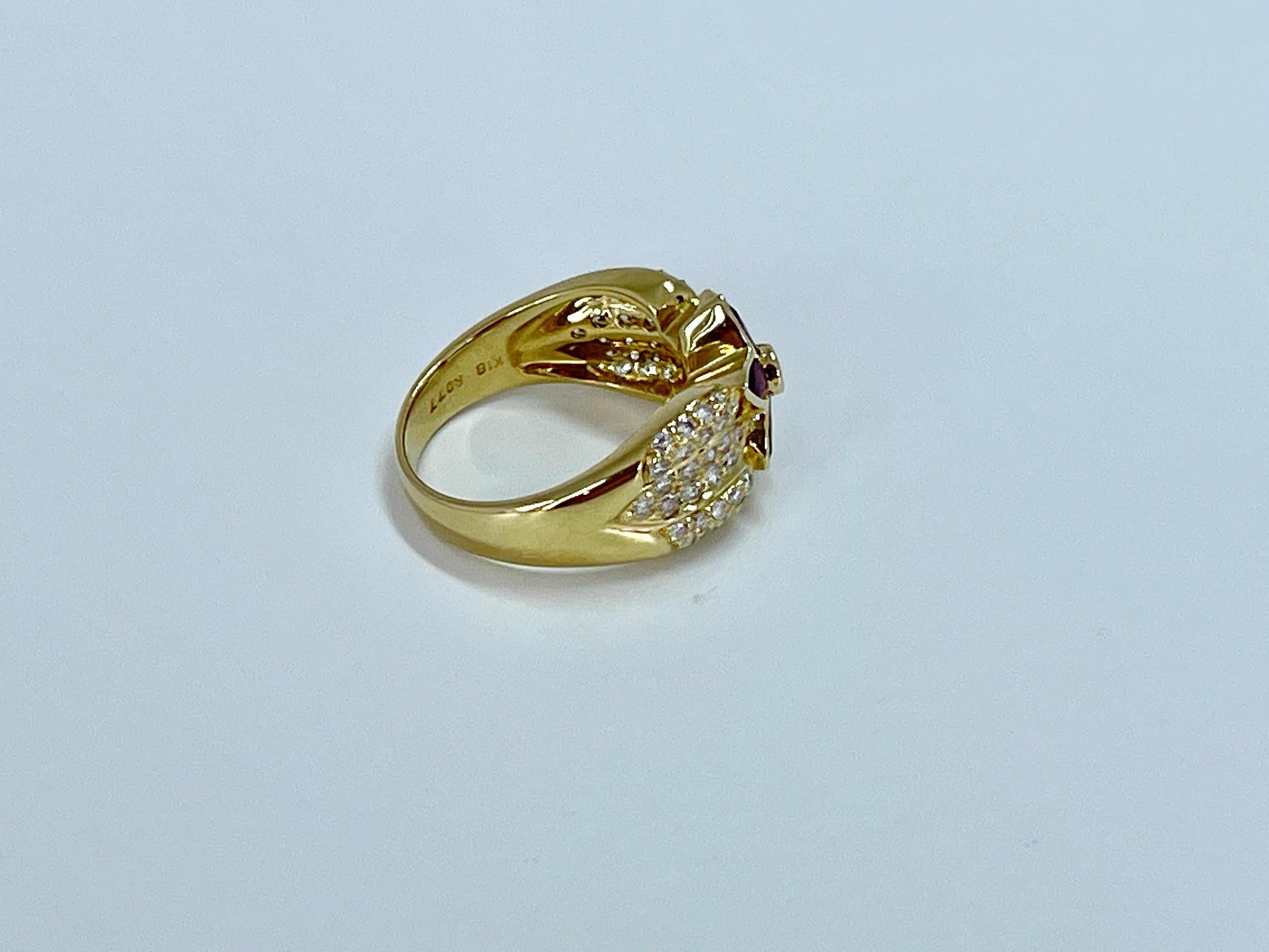 Genuine Natural Ruby Diamond Designer Flower Cluster Ring 18K Yellow Gold For Sale 9