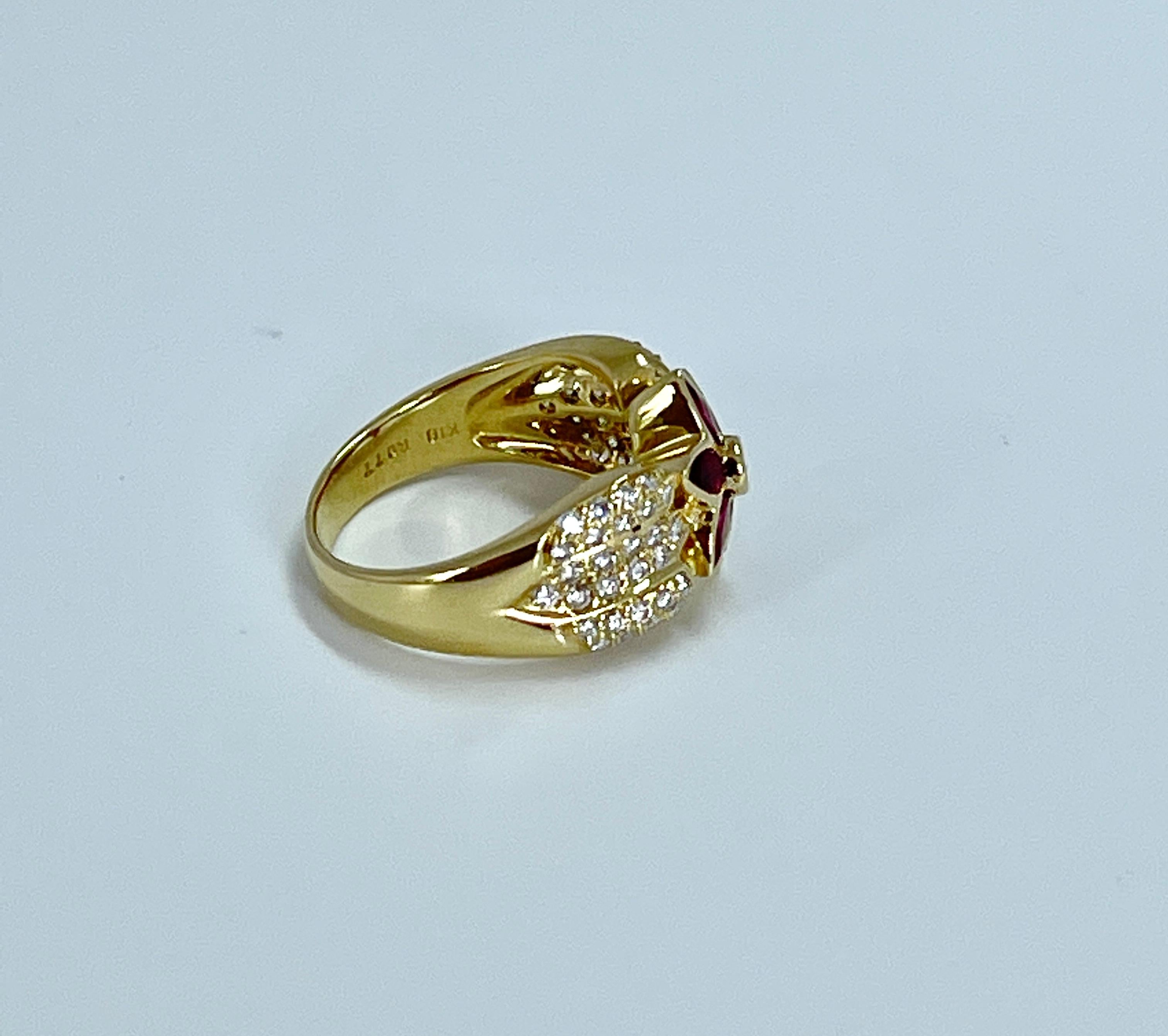 Genuine Natural Ruby Diamond Designer Flower Cluster Ring 18K Yellow Gold For Sale 10