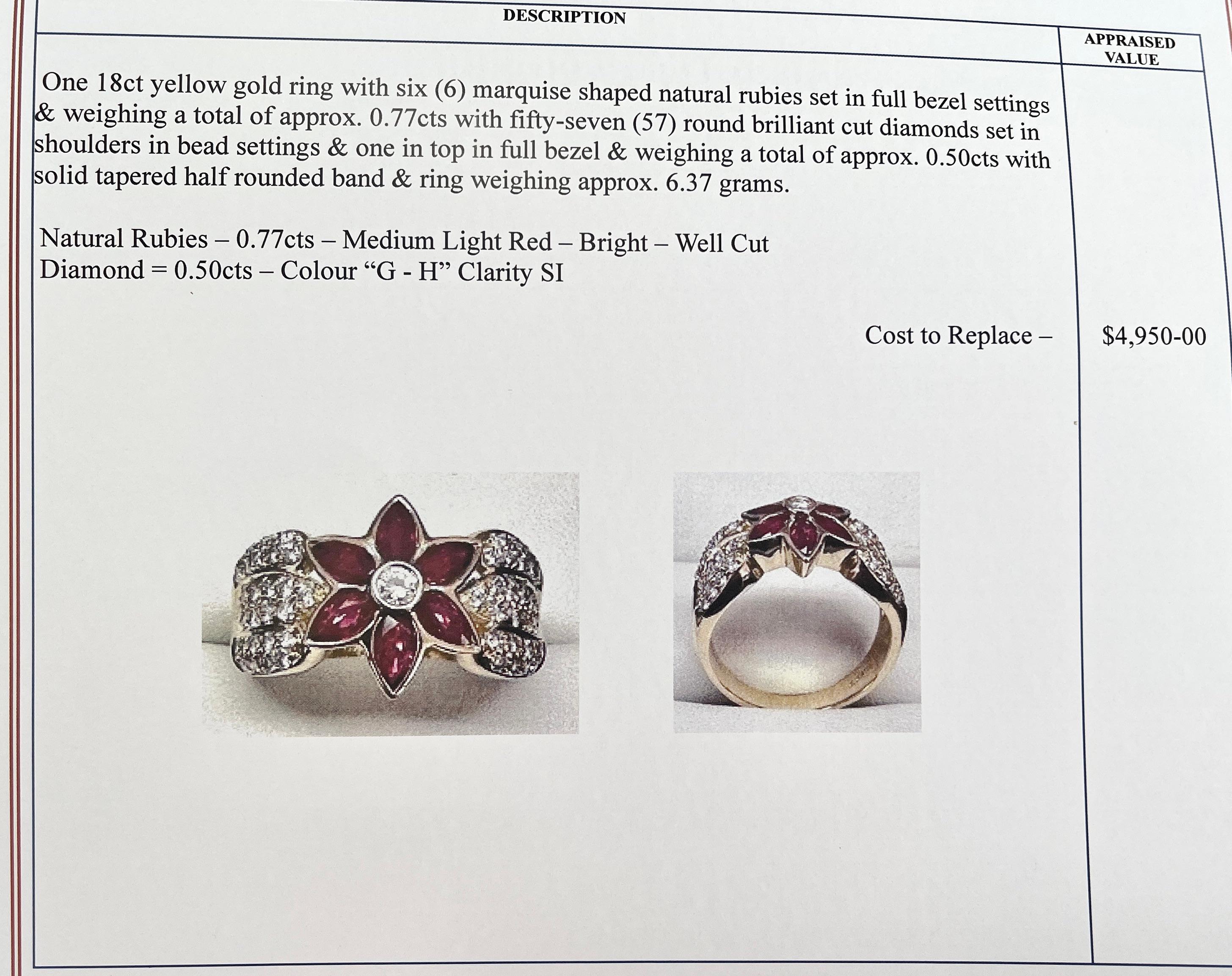 Women's Genuine Natural Ruby Diamond Designer Flower Cluster Ring 18K Yellow Gold For Sale