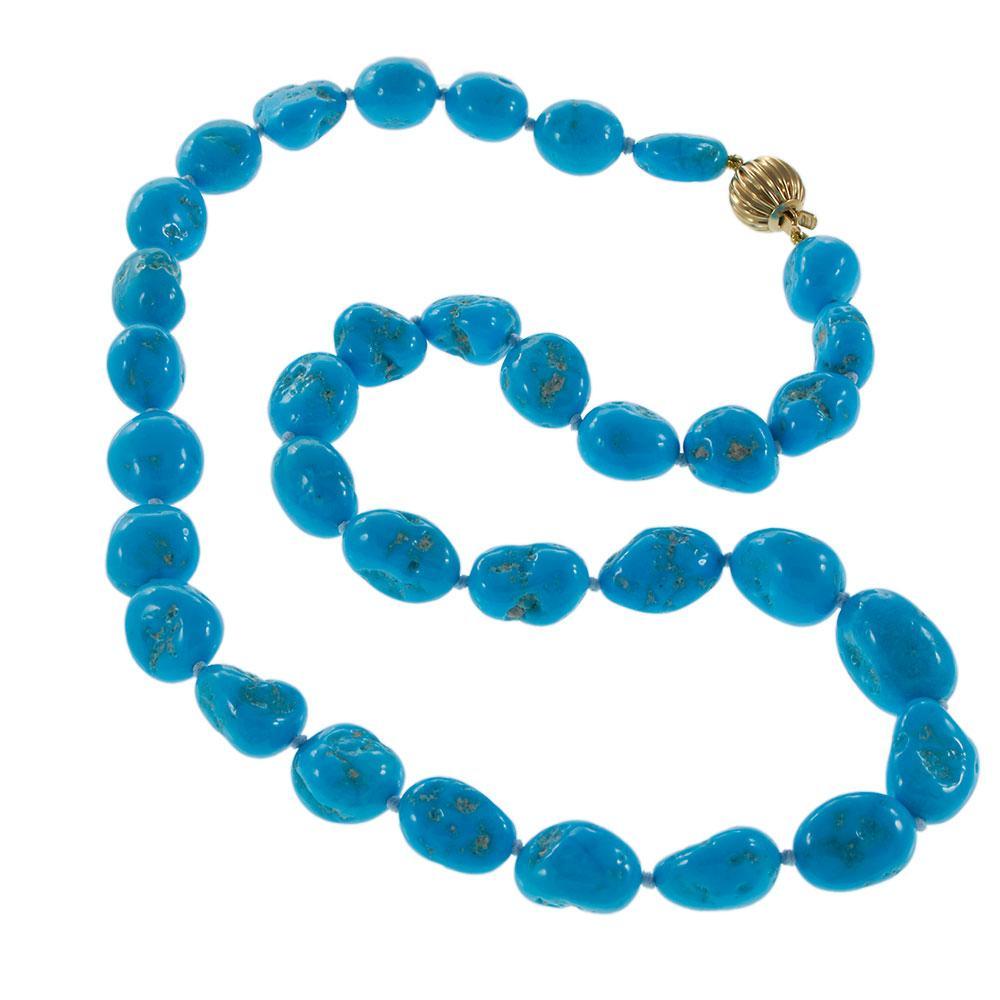 Collar de turquesa natural genuina con pepitas de la Bella Durmiente en Nuevo estado para la venta en New York, NY