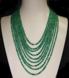 Genuine and Natural Smooth Emerald Small Tumbled Beads Necklace, 9 Lines