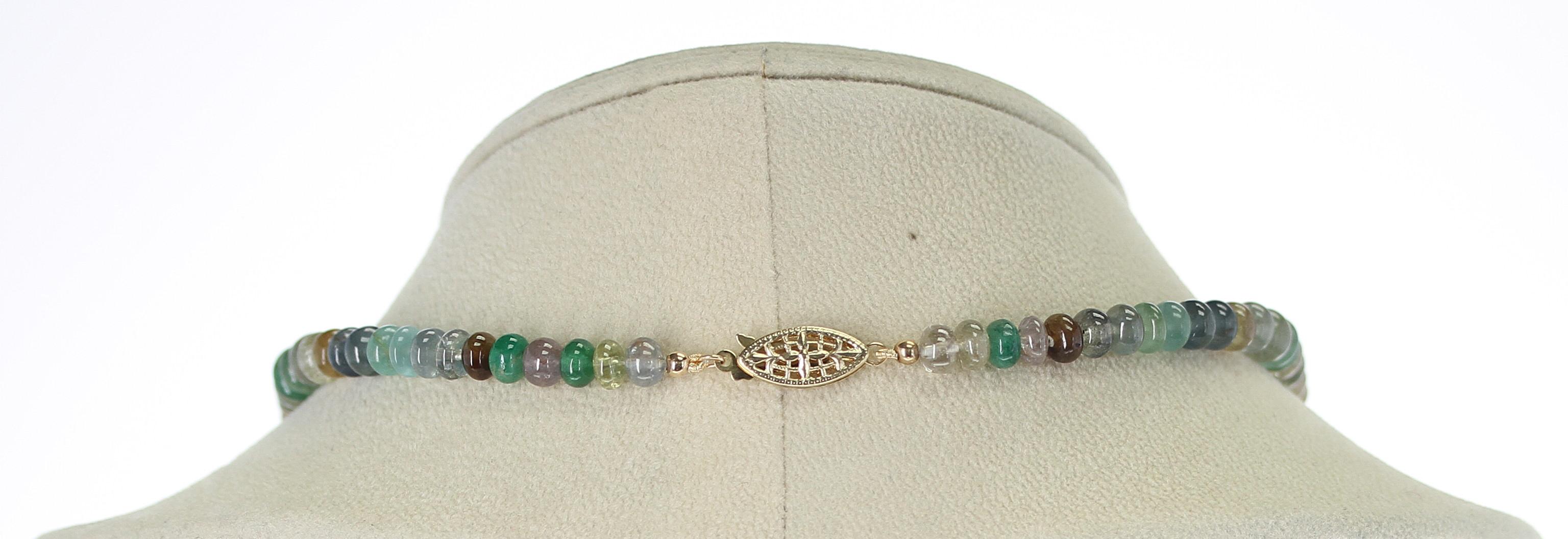 Halskette aus echtem und natürlichem, glattem, mehrfarbigem Saphir und Smaragdperlen, 14K  (Perle) im Angebot