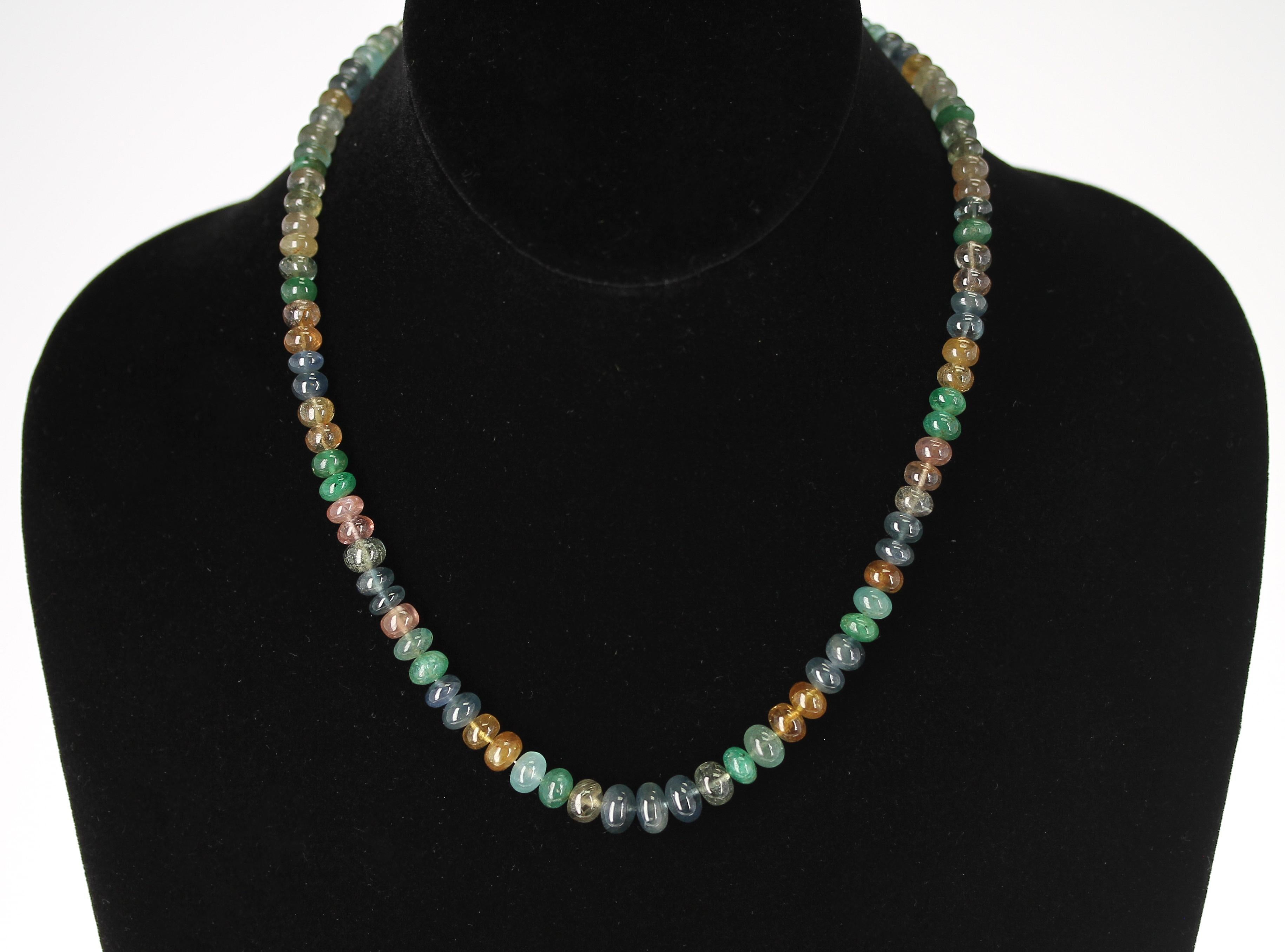 Halskette aus echtem und natürlichem, glattem, mehrfarbigem Saphir und Smaragdperlen, 14K  im Zustand „Hervorragend“ im Angebot in New York, NY