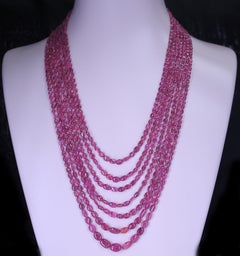 Genuine and Natural Smooth Pink Tourmaline Small Tumbled Beads Necklace, 7 Lines