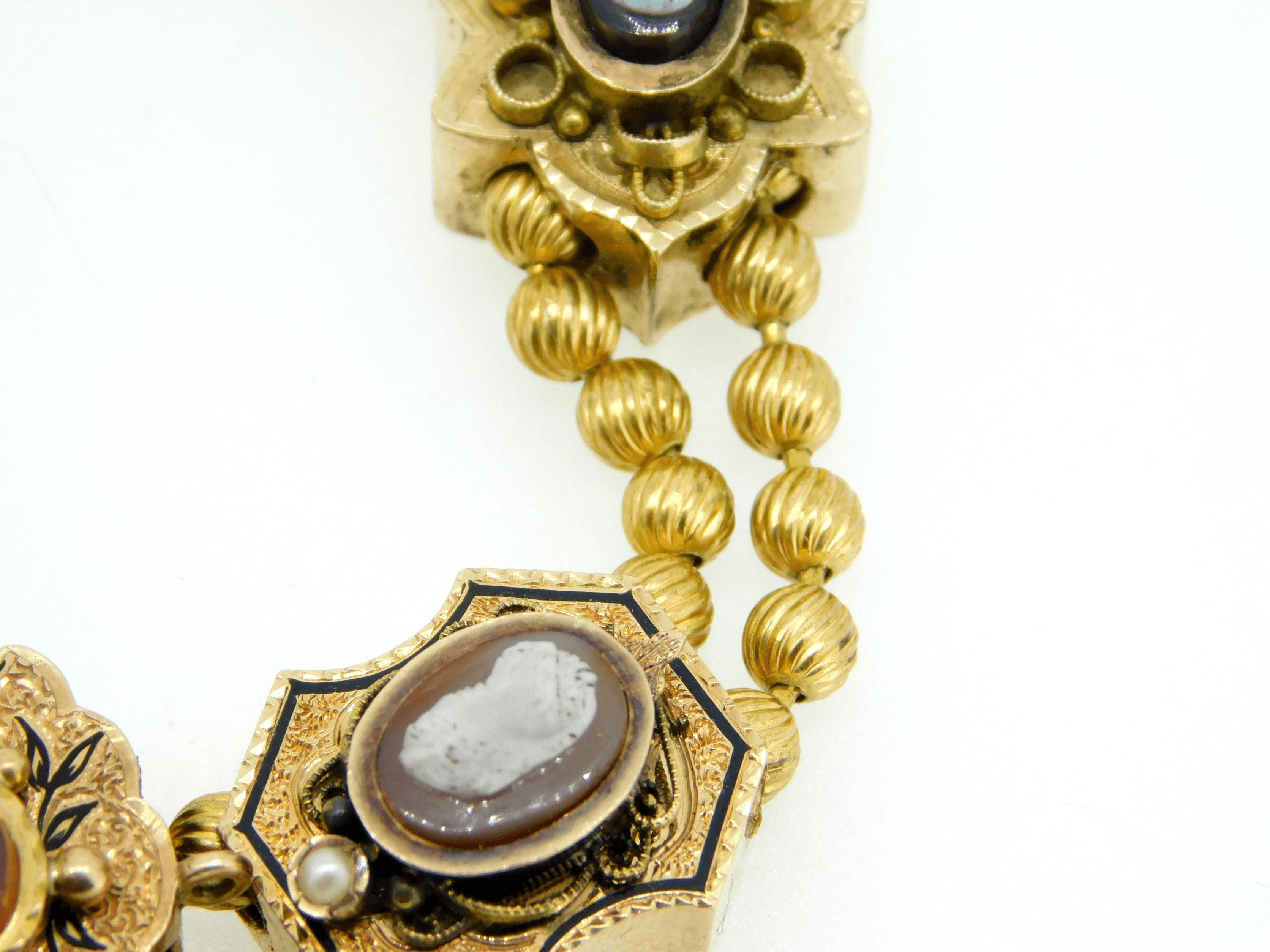 Genuine Natural Stone Cameo Victorian XL Gold Slide Bracelet '#J4362' In Excellent Condition For Sale In Big Bend, WI
