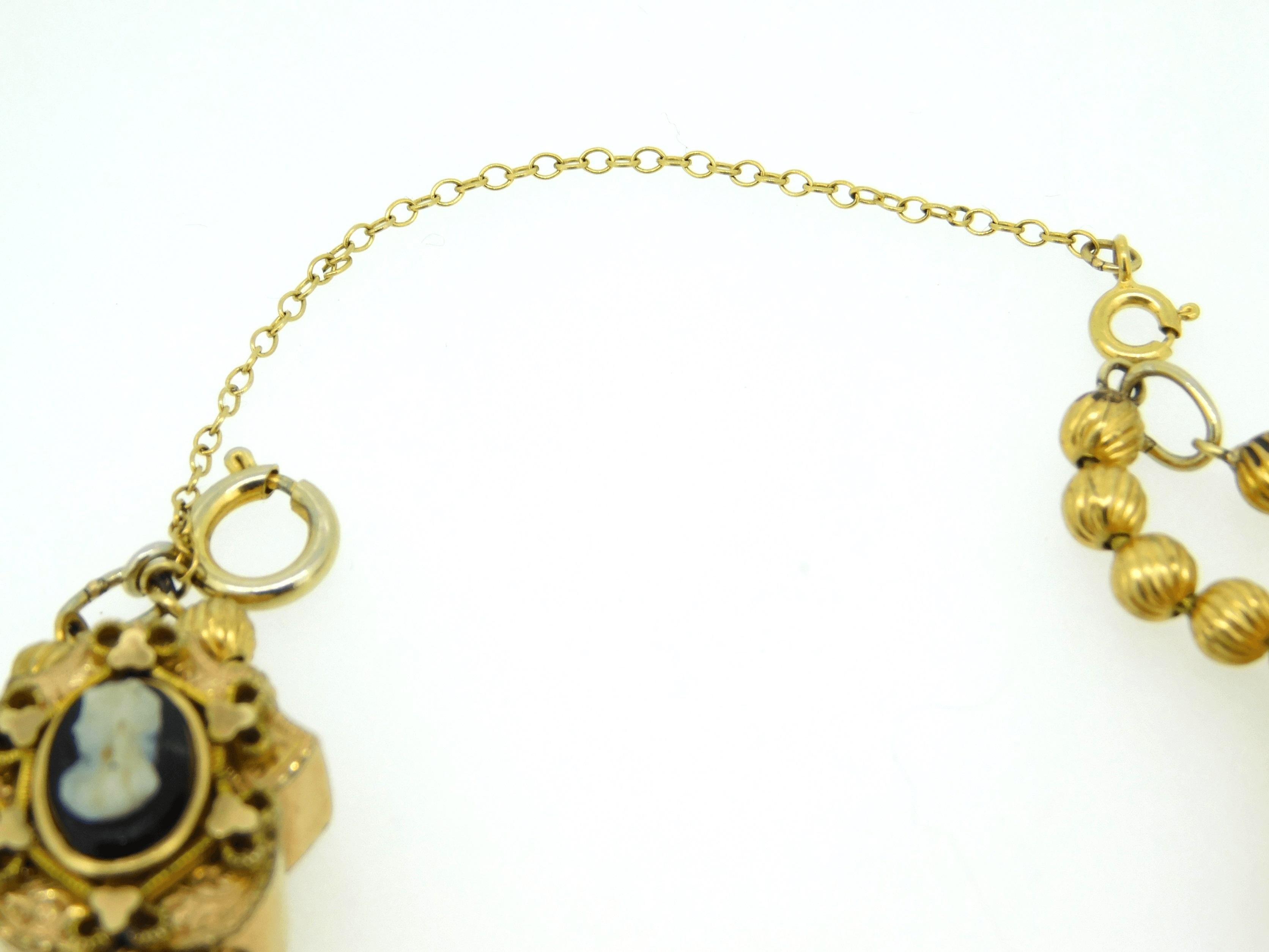 Women's or Men's Genuine Natural Stone Cameo Victorian XL Gold Slide Bracelet '#J4362' For Sale