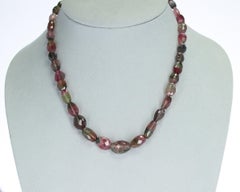 Genuine and Natural Watermelon Tourmaline Larger Tumbled Faceted Beads Necklace