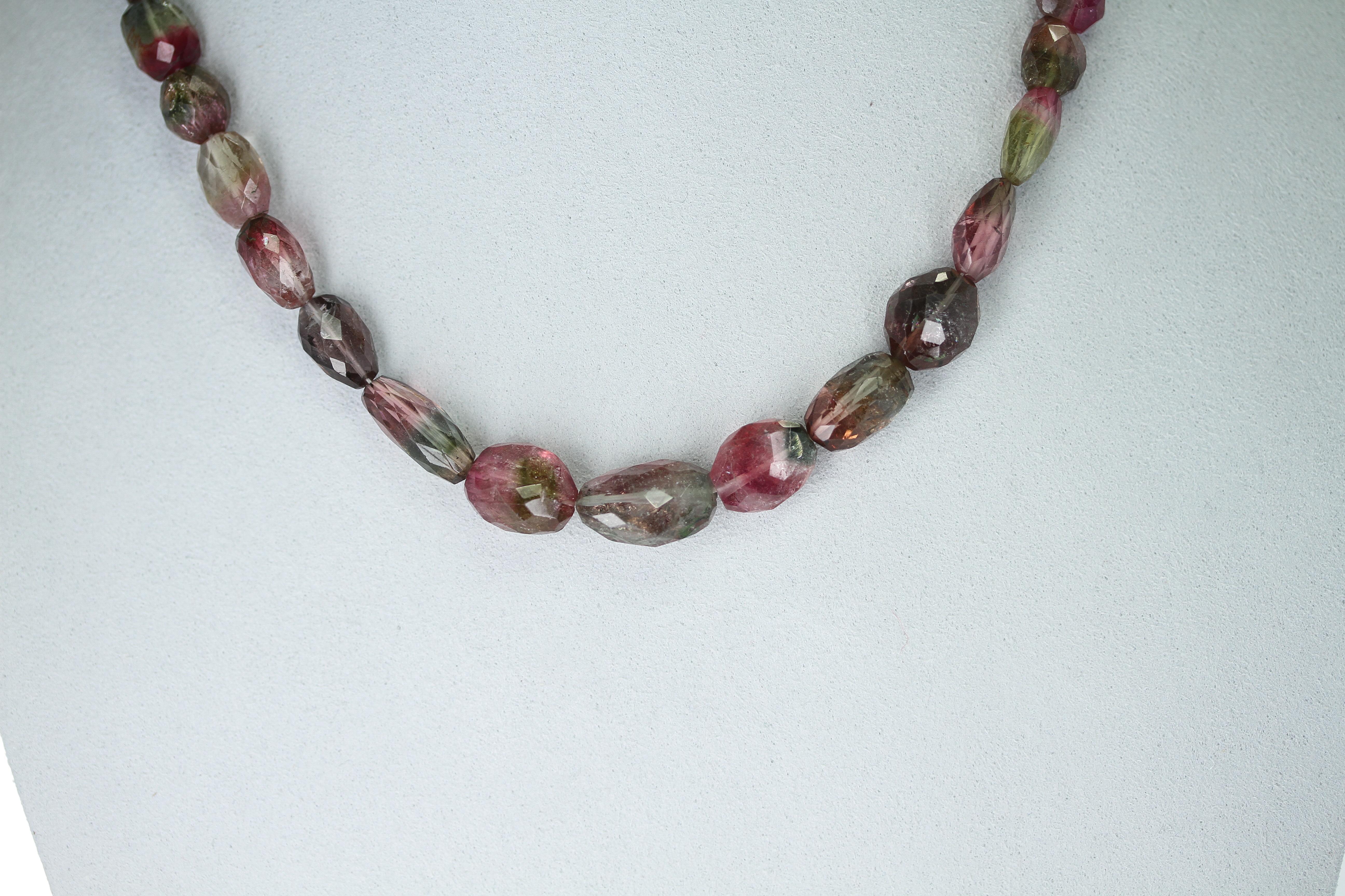 4mm Natural Pink Watermelon Tourmaline Necklace – Faceted Round – Silver Clasp – Handmade