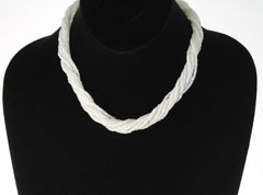 Genuine and Natural White Sapphire Faceted Beads Choker Necklace, 18 Karat Gold