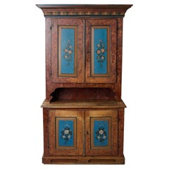 Genuine Northern Swedish Antique Country House Tall Cabinet with Original Paint