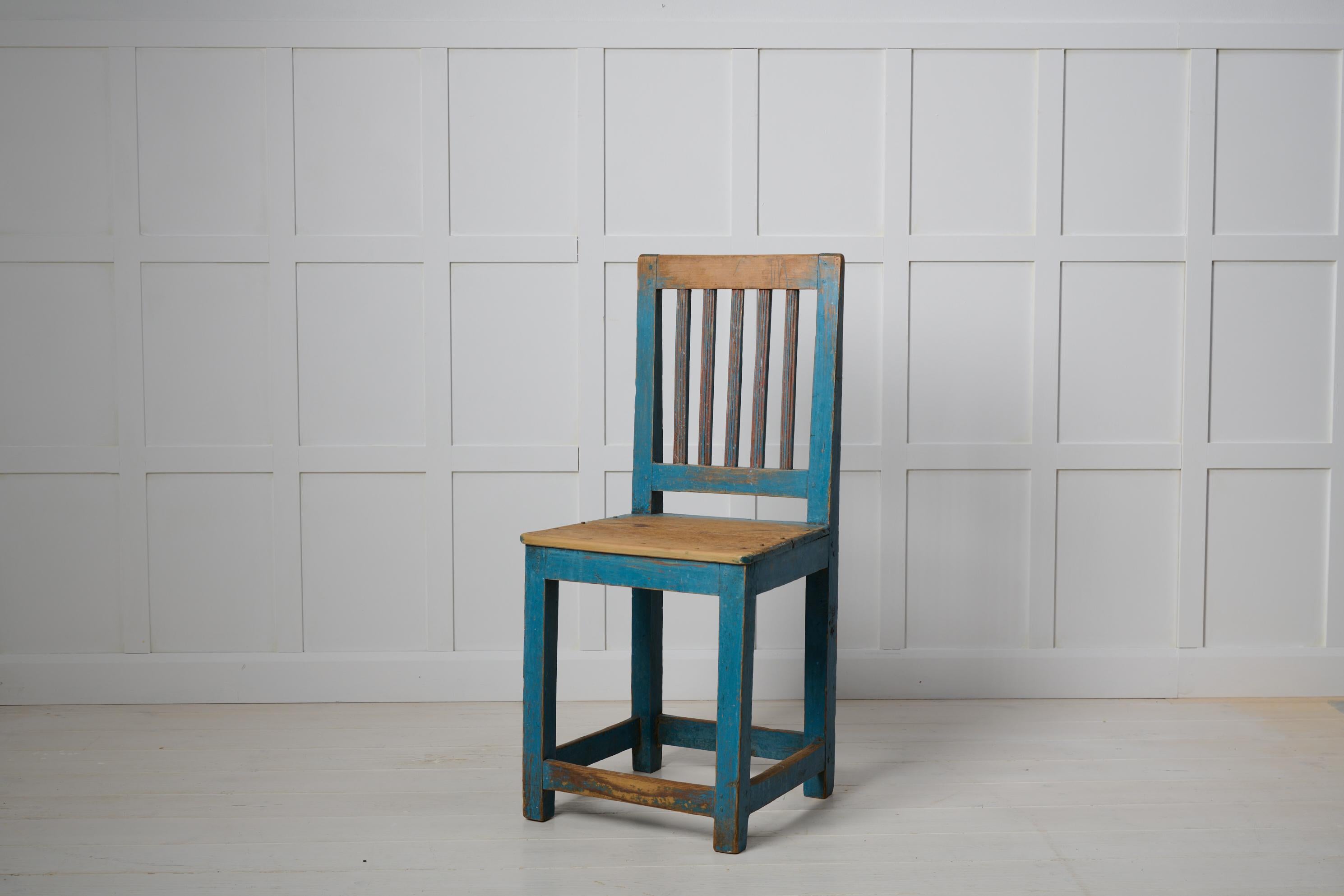 Hand-Crafted Genuine Northern Swedish Charming Antique Blue Authentic Country Chair For Sale