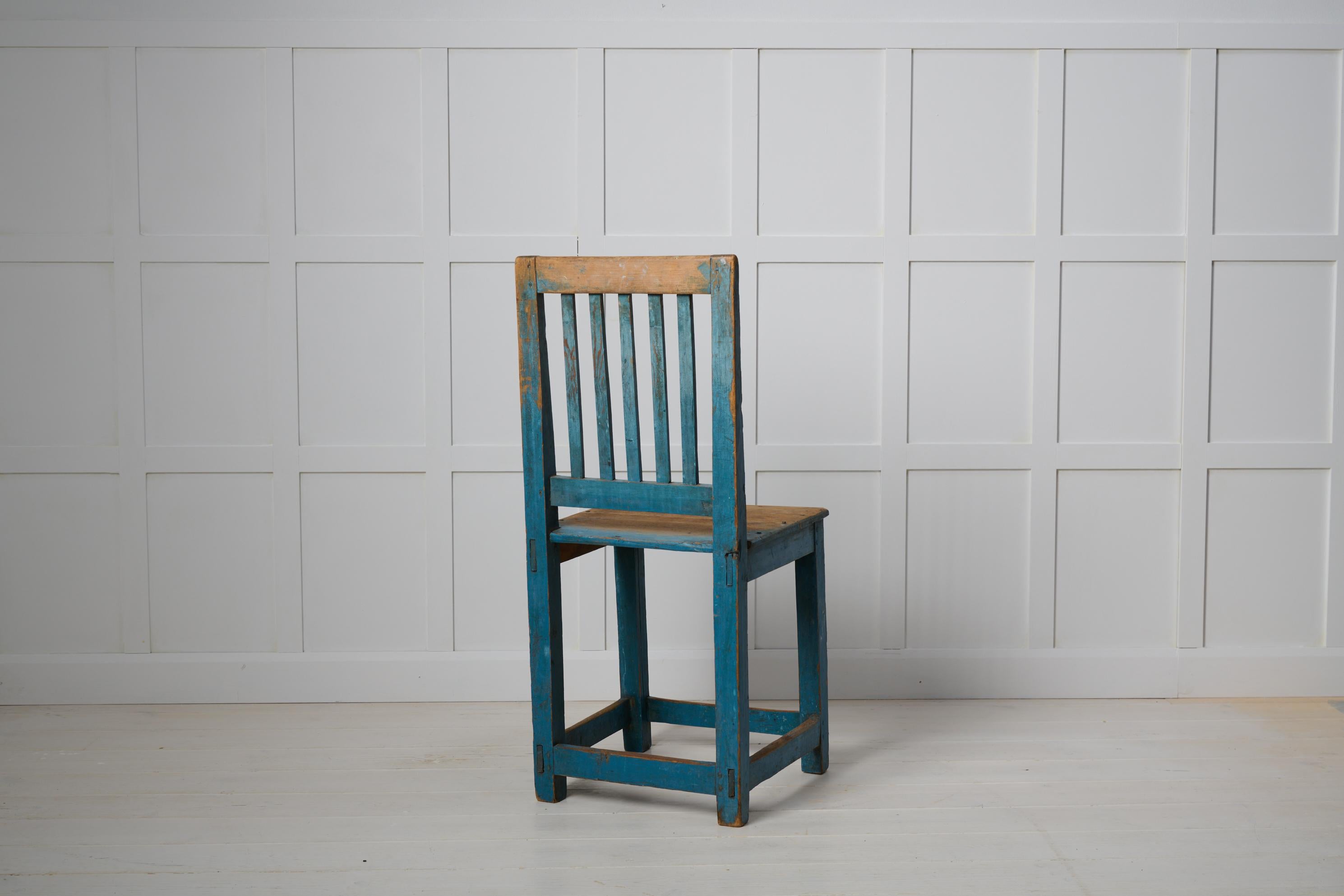 Genuine Northern Swedish Charming Antique Blue Authentic Country Chair In Good Condition For Sale In Kramfors, SE