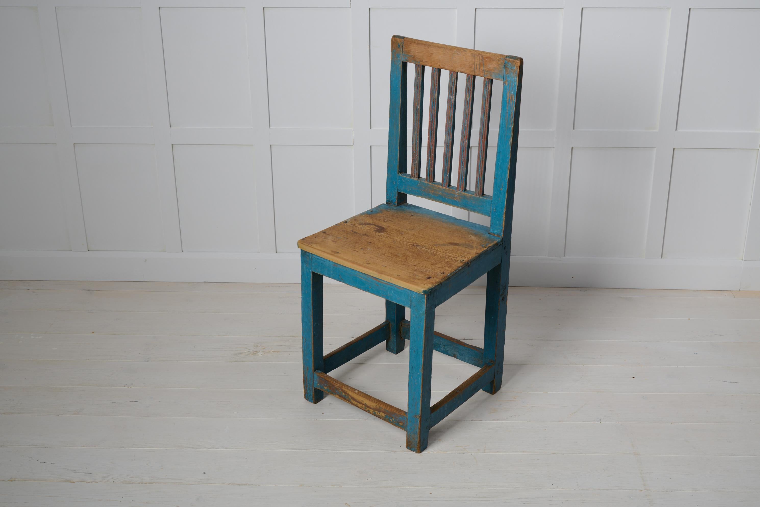 Pine Genuine Northern Swedish Charming Antique Blue Authentic Country Chair For Sale