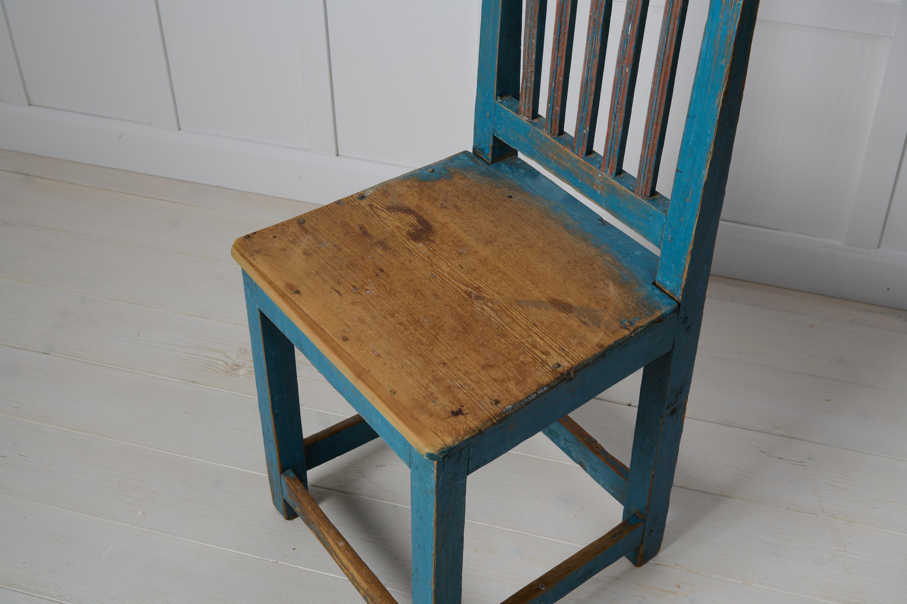 Genuine Northern Swedish Charming Antique Blue Authentic Country Chair For Sale 1