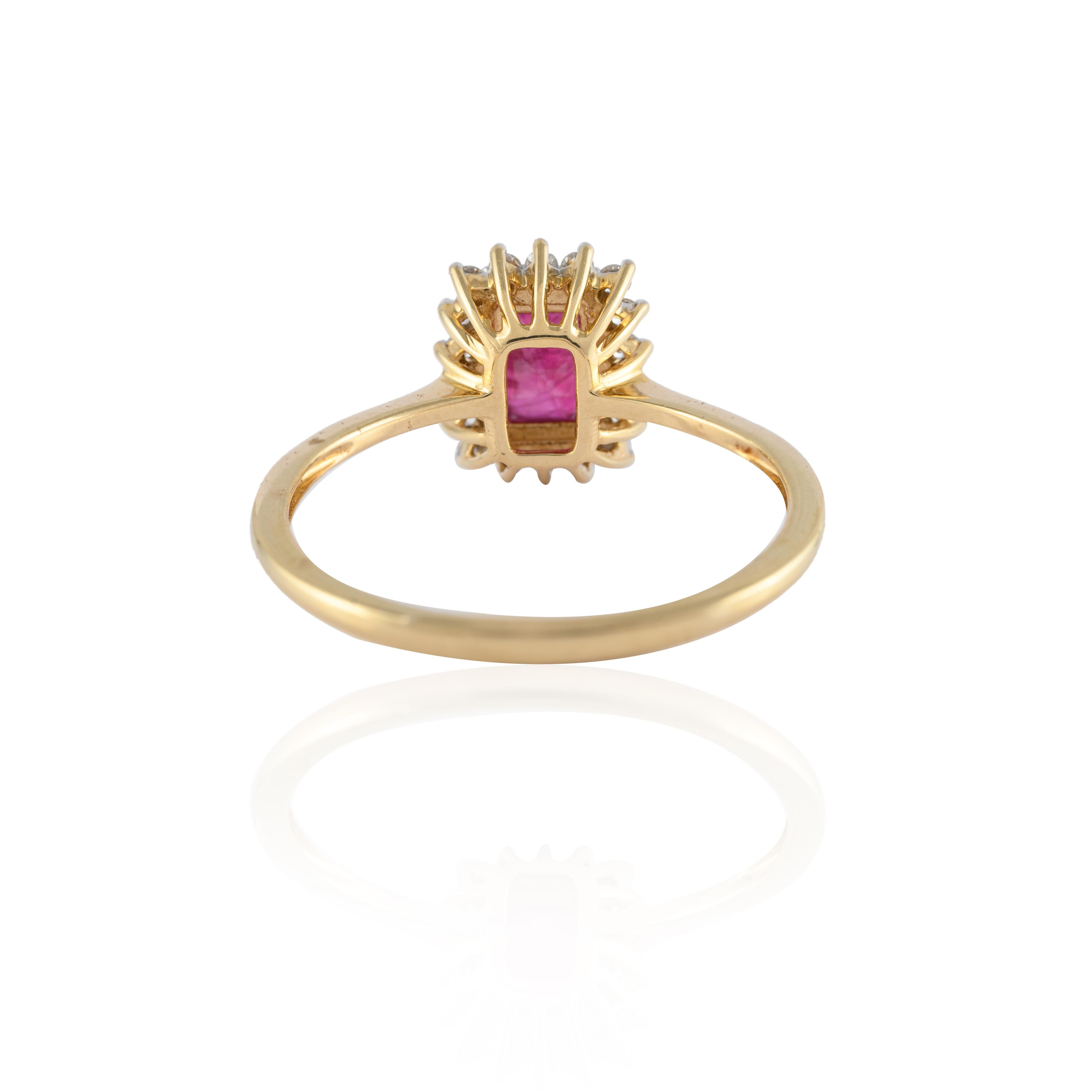 For Sale:  Genuine Octagon Cut Halo Diamond Ruby Ring in 14k Solid Yellow Gold 4