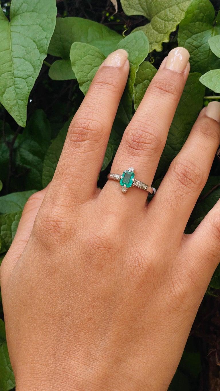 For Sale:  Genuine Octagon Emerald Ring with Diamonds in 14k Solid White Gold 2