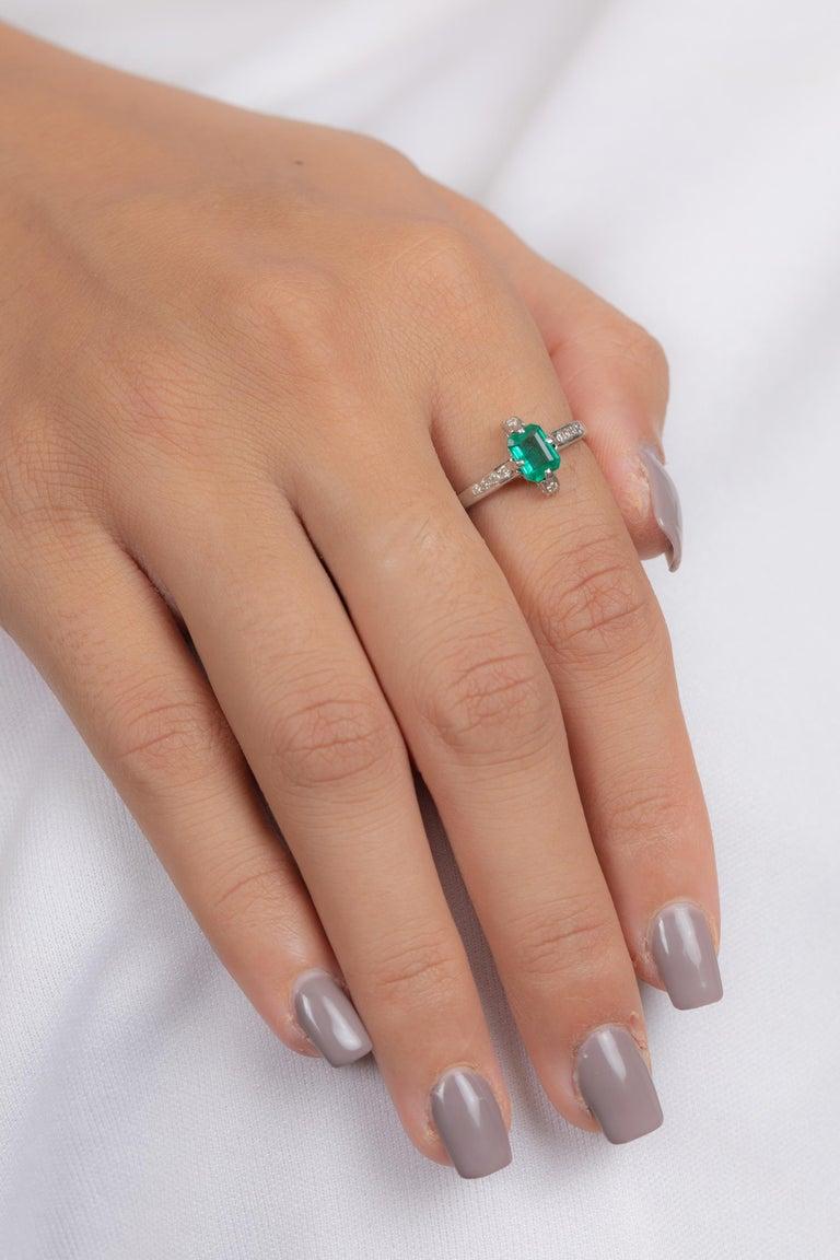 For Sale:  Genuine Octagon Emerald Ring with Diamonds in 14k Solid White Gold 3