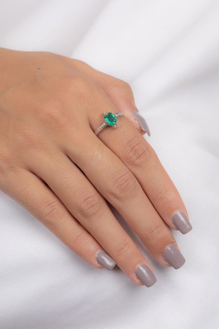 For Sale:  Genuine Octagon Emerald Ring with Diamonds in 14k Solid White Gold 5