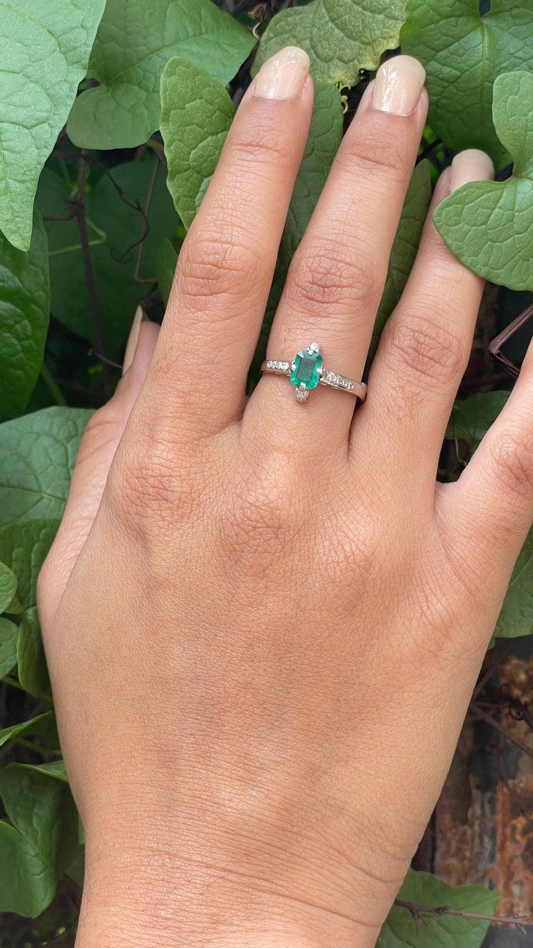 For Sale:  Genuine Octagon Emerald Ring with Diamonds in 14k Solid White Gold 6