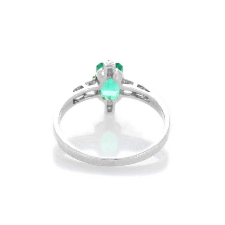 For Sale:  Genuine Octagon Emerald Ring with Diamonds in 14k Solid White Gold 9