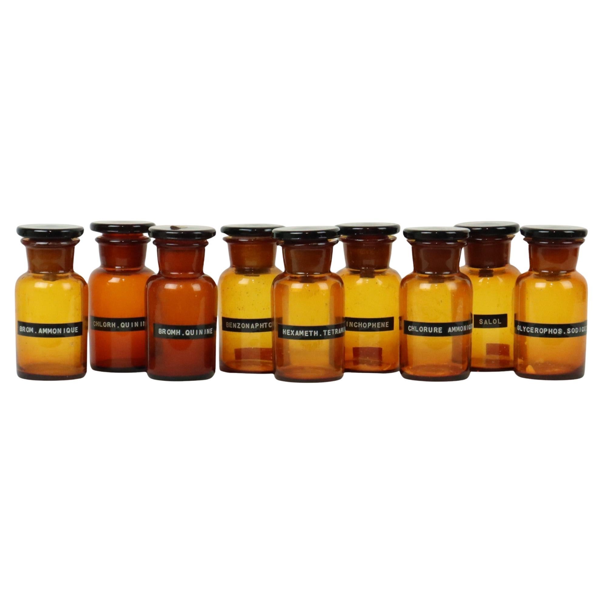 Genuine Old Apothecary Medical Bottles Jars Set Brown Amber Glass