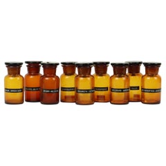 Genuine Old Apothecary Medical Bottles Jars Set Brown Amber Glass