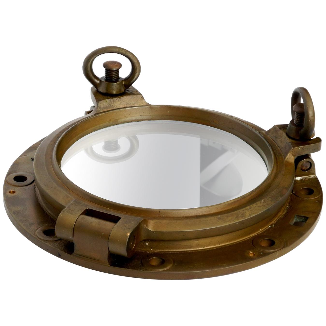 Genuine Old Brass Ship's Porthole Wall Mirror Heavy and Solid Construction