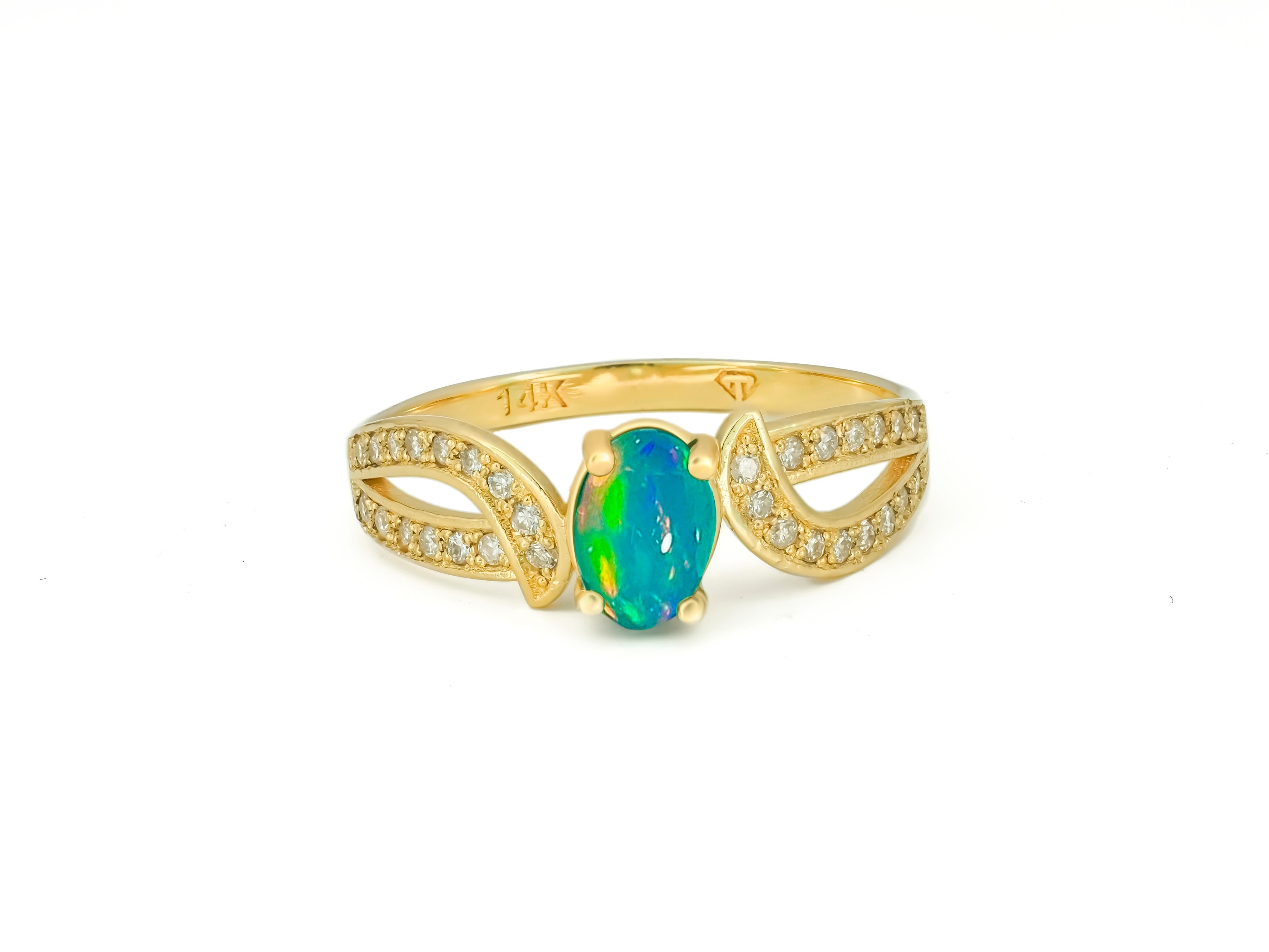 Modern Genuine opal 14k gold ring.  For Sale